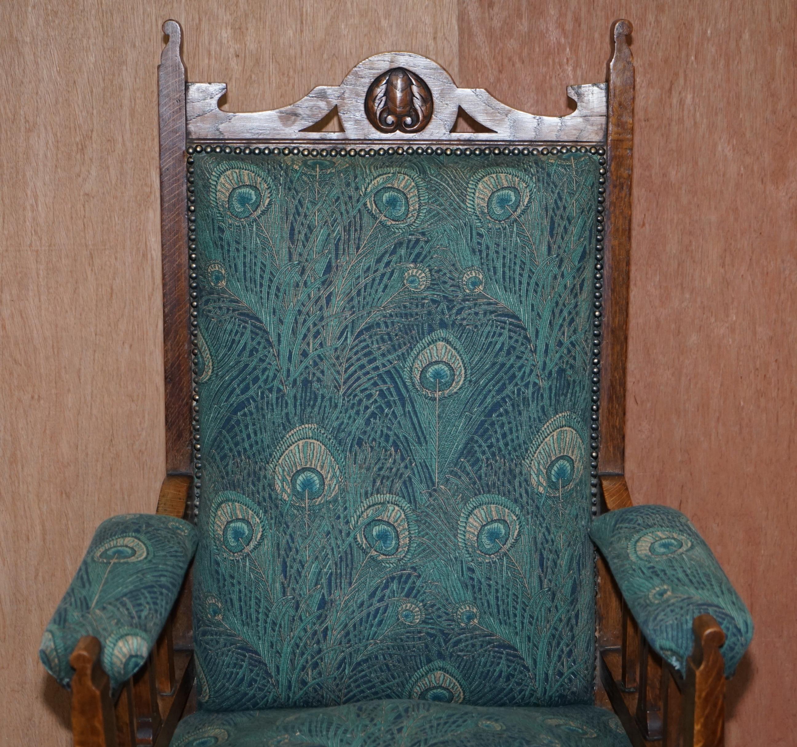 Hand-Crafted Pair of Victorian Libertys London Oak, Hera Upholstery Library Reading Armchairs