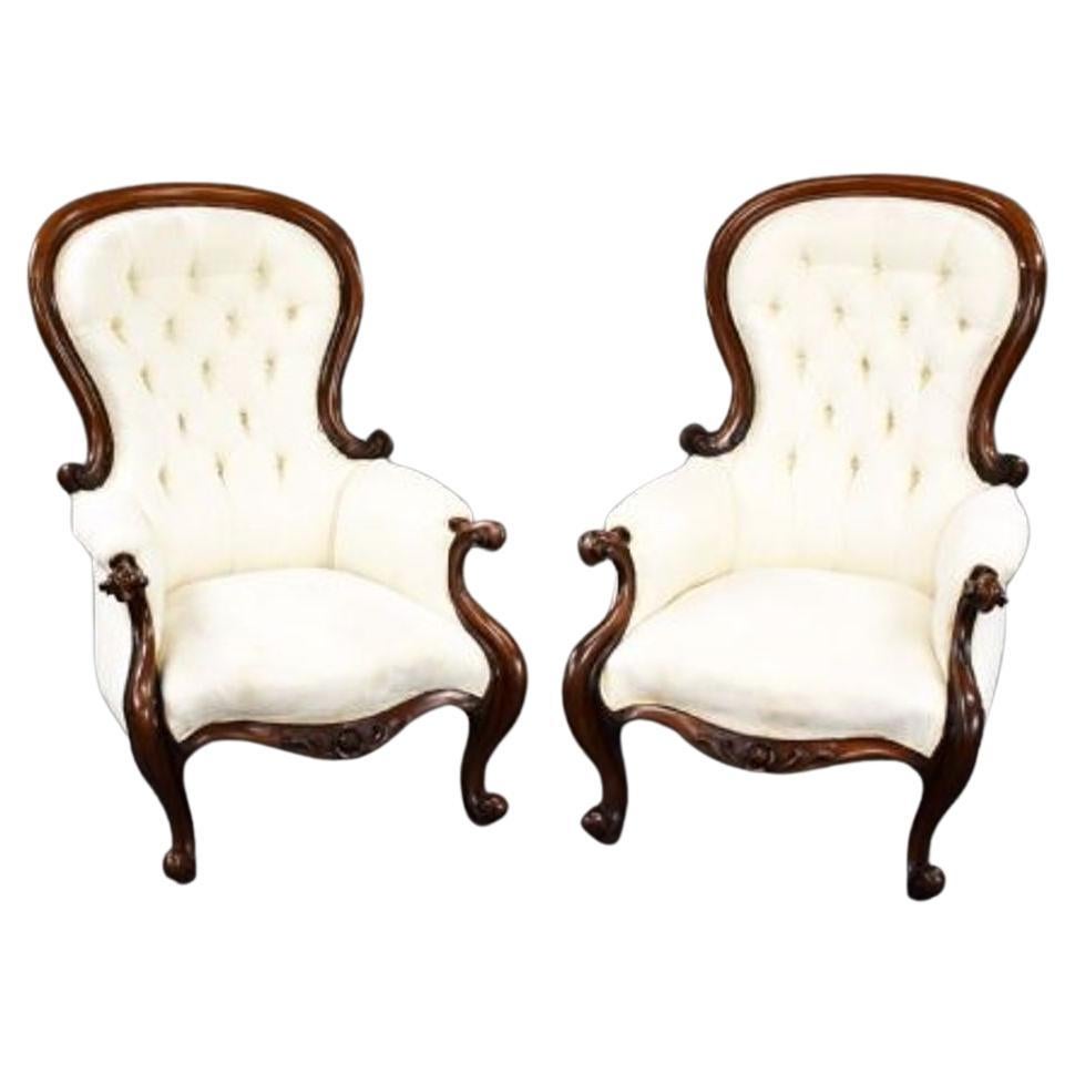 Pair of Victorian Mahogany Armchairs For Sale