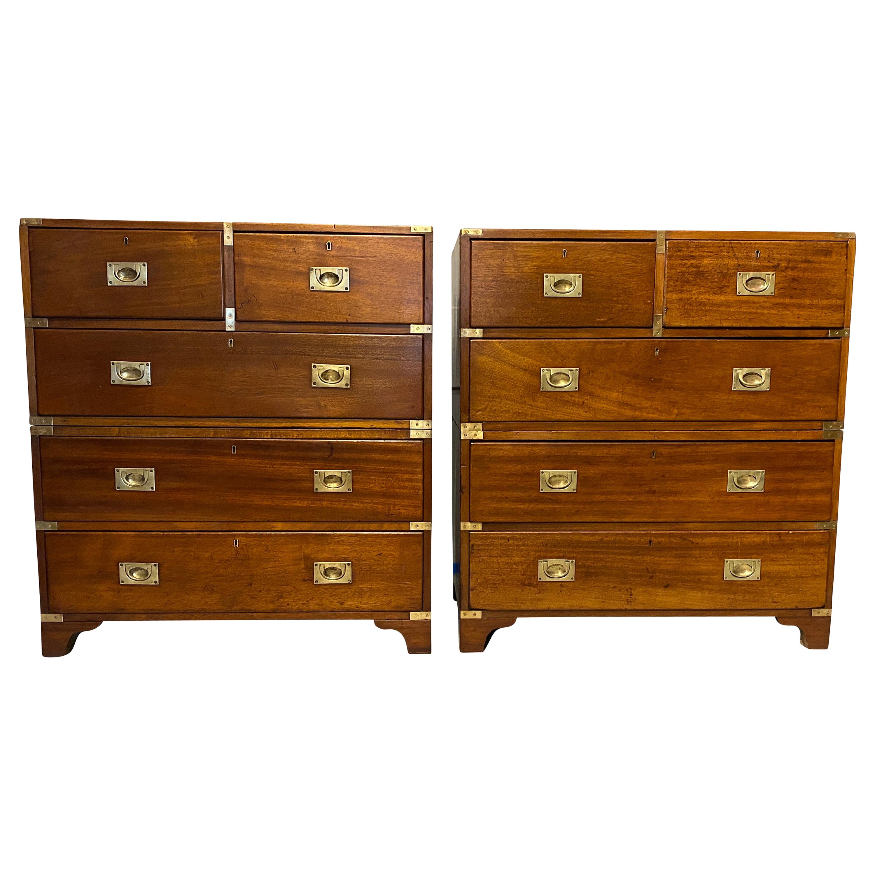 Pair of Victorian Mahogany Campaign Chests