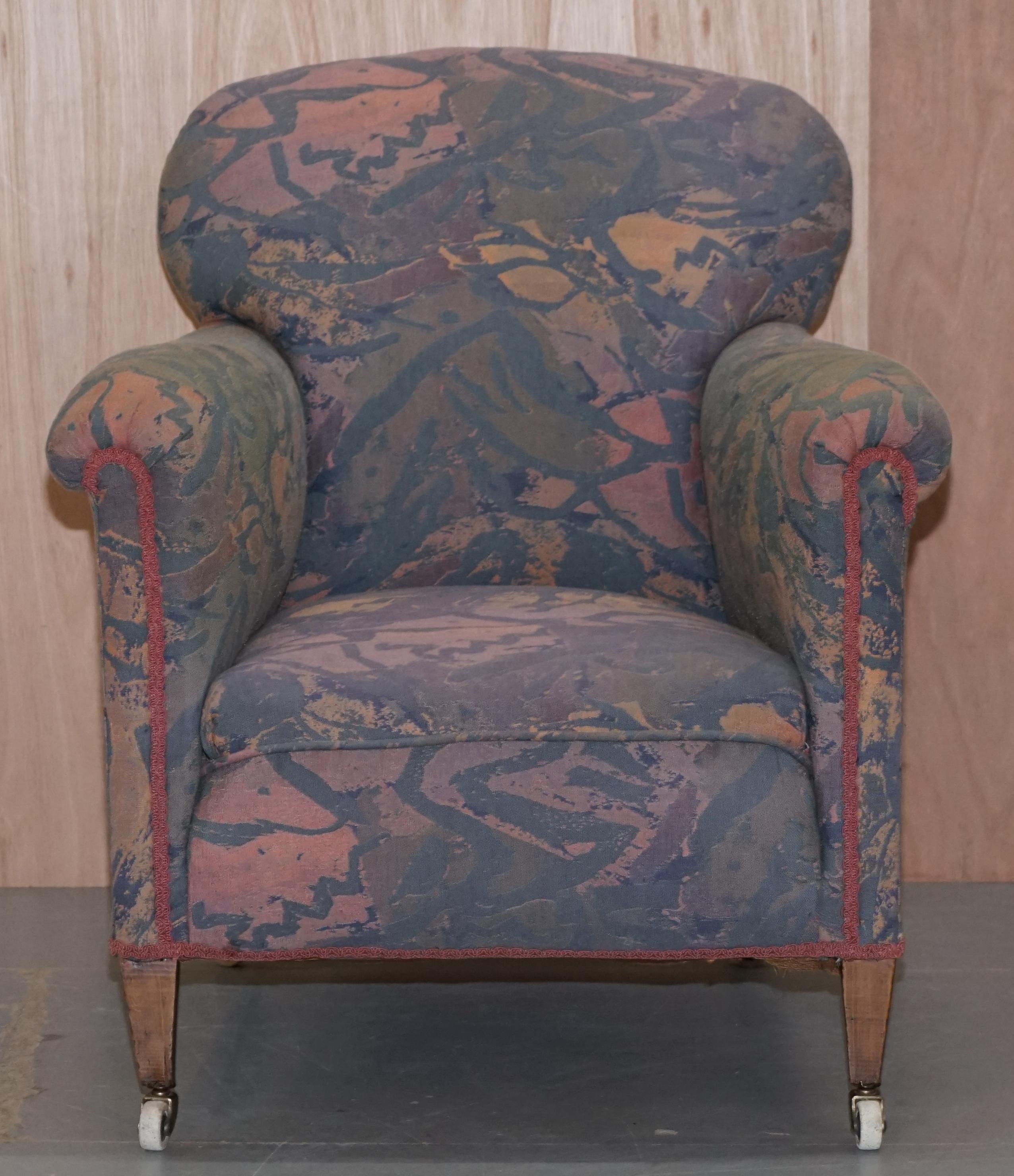 English Pair of Victorian Mahogany Club Armchairs Inc Floral Libertys London Upholstery