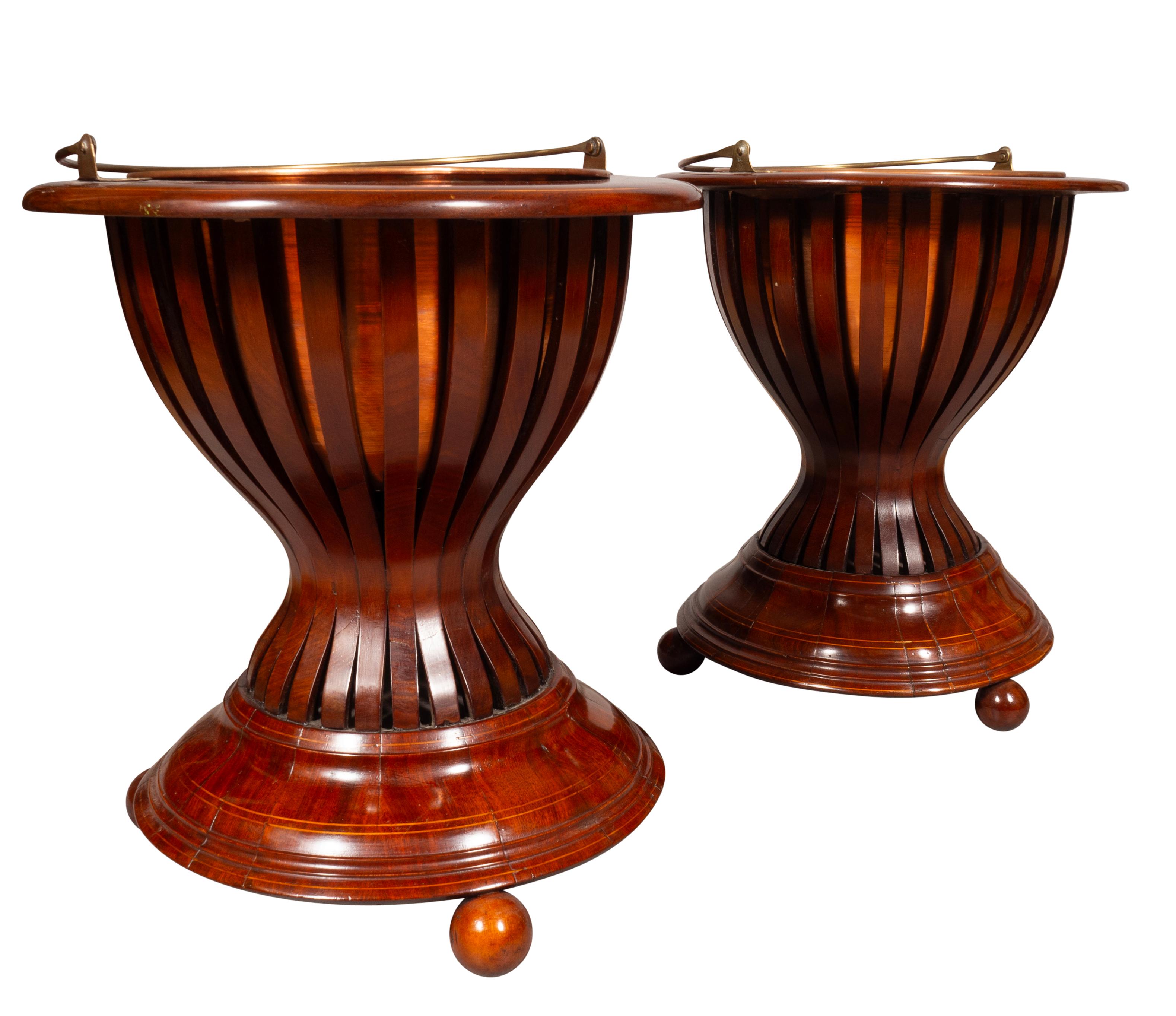 Brass Pair Of Victorian Mahogany Jardinieres For Sale