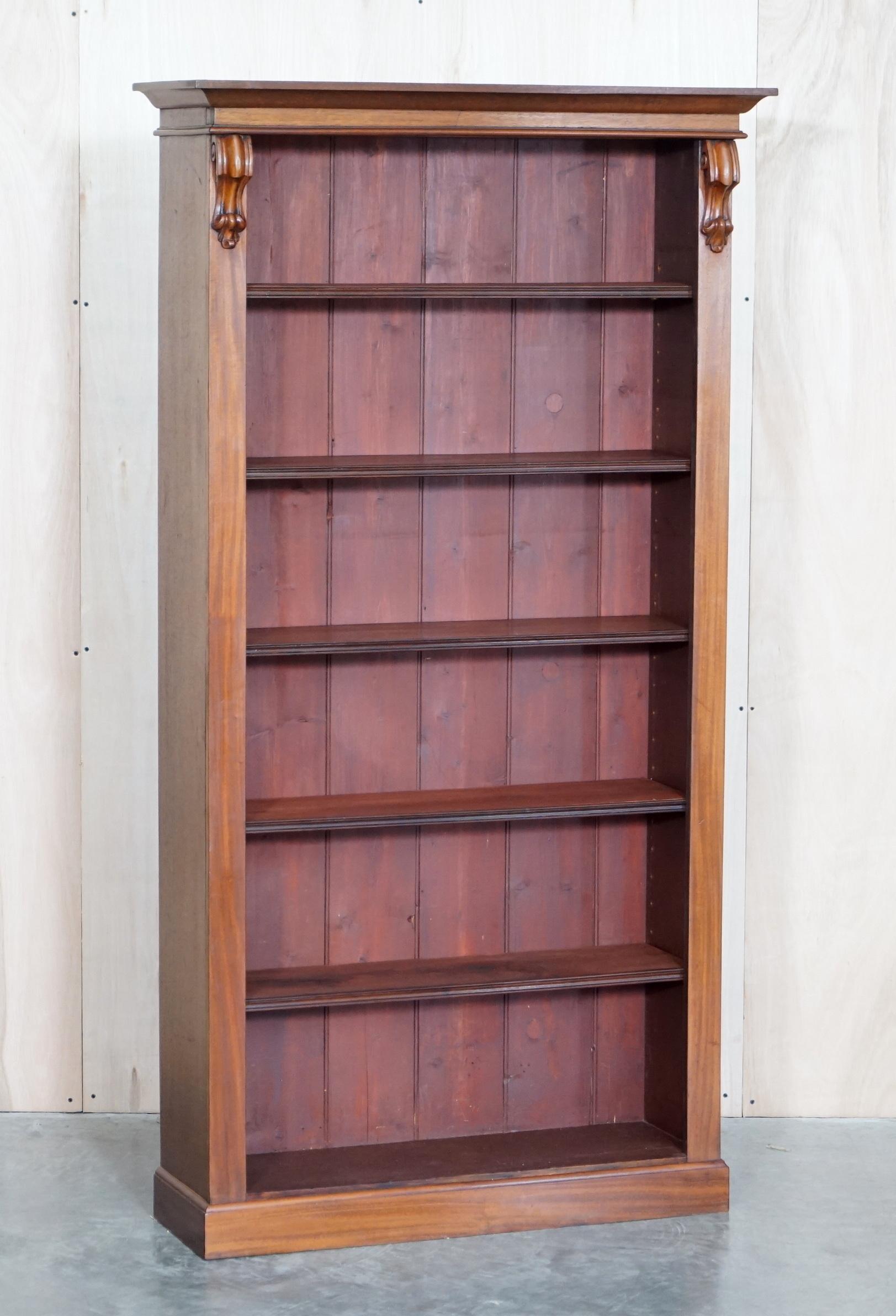 Pair of Victorian Mahogany Tall Open Library Bookcases Height Adjustable Shelves 6