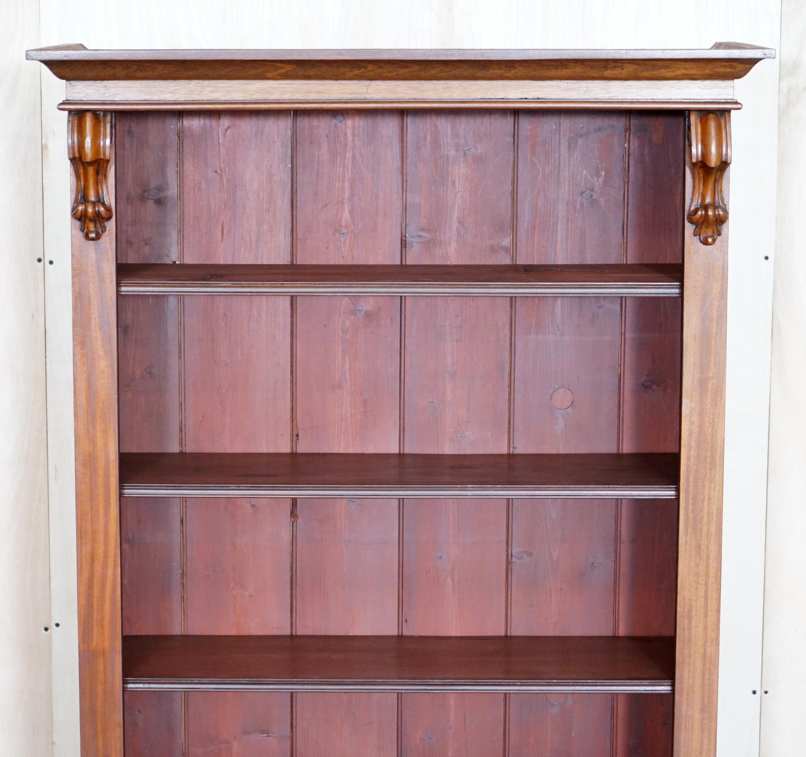 Pair of Victorian Mahogany Tall Open Library Bookcases Height Adjustable Shelves 9