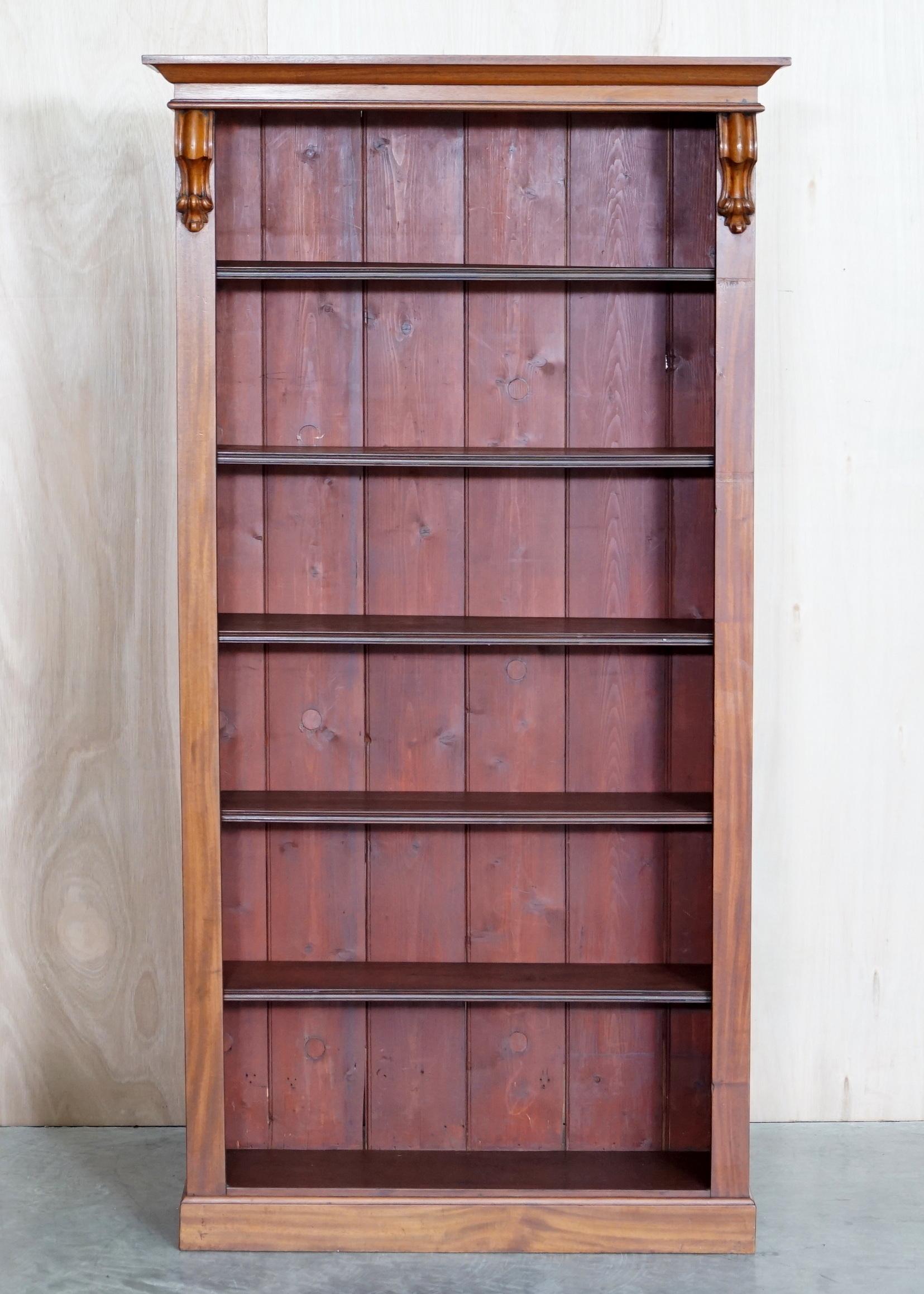 English Pair of Victorian Mahogany Tall Open Library Bookcases Height Adjustable Shelves