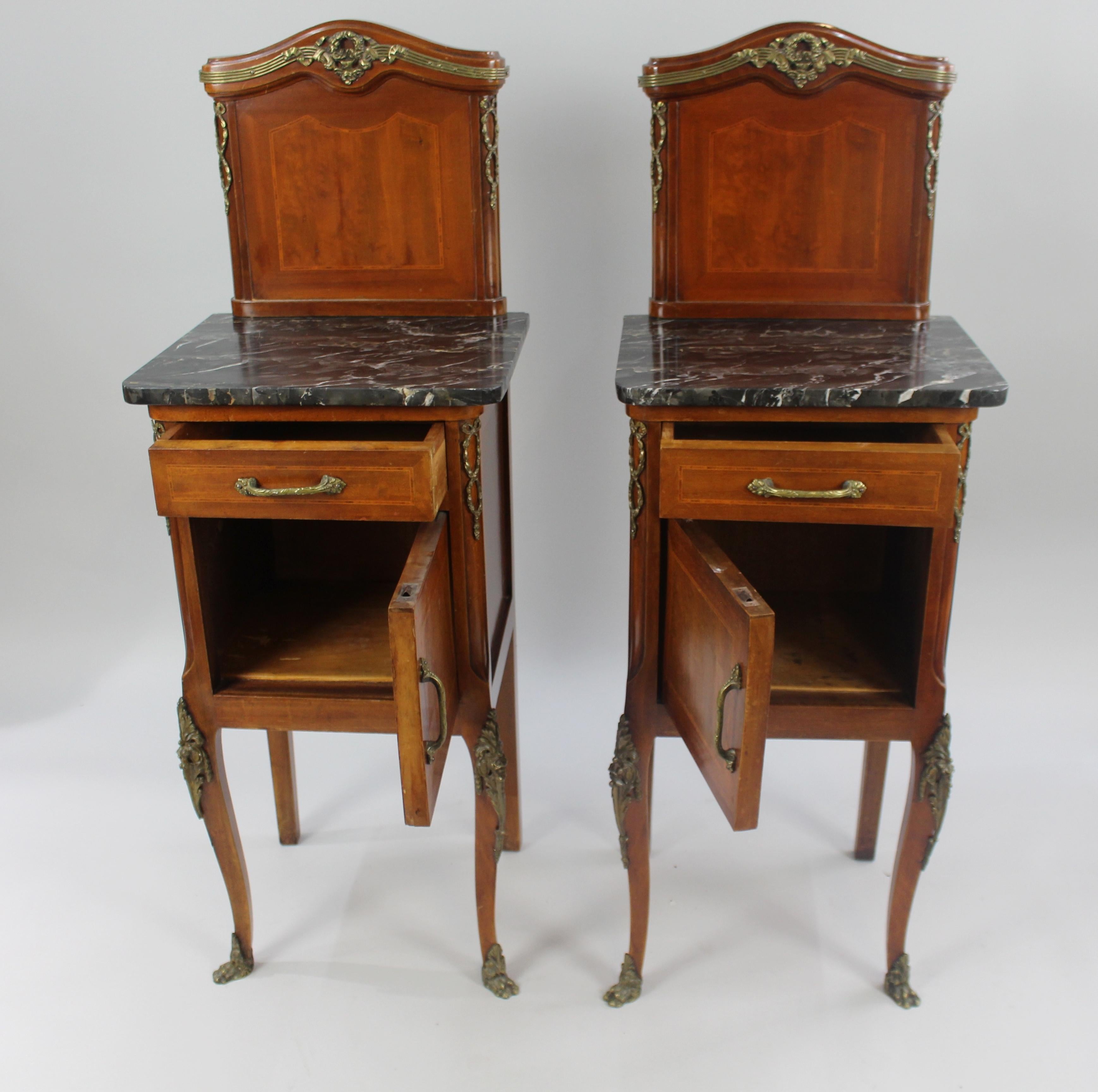 Pair of Victorian Marble-Topped Inlaid Mahogany Cabinets For Sale 8