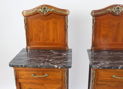 Pair of Victorian Marble-Topped Inlaid Mahogany Cabinets