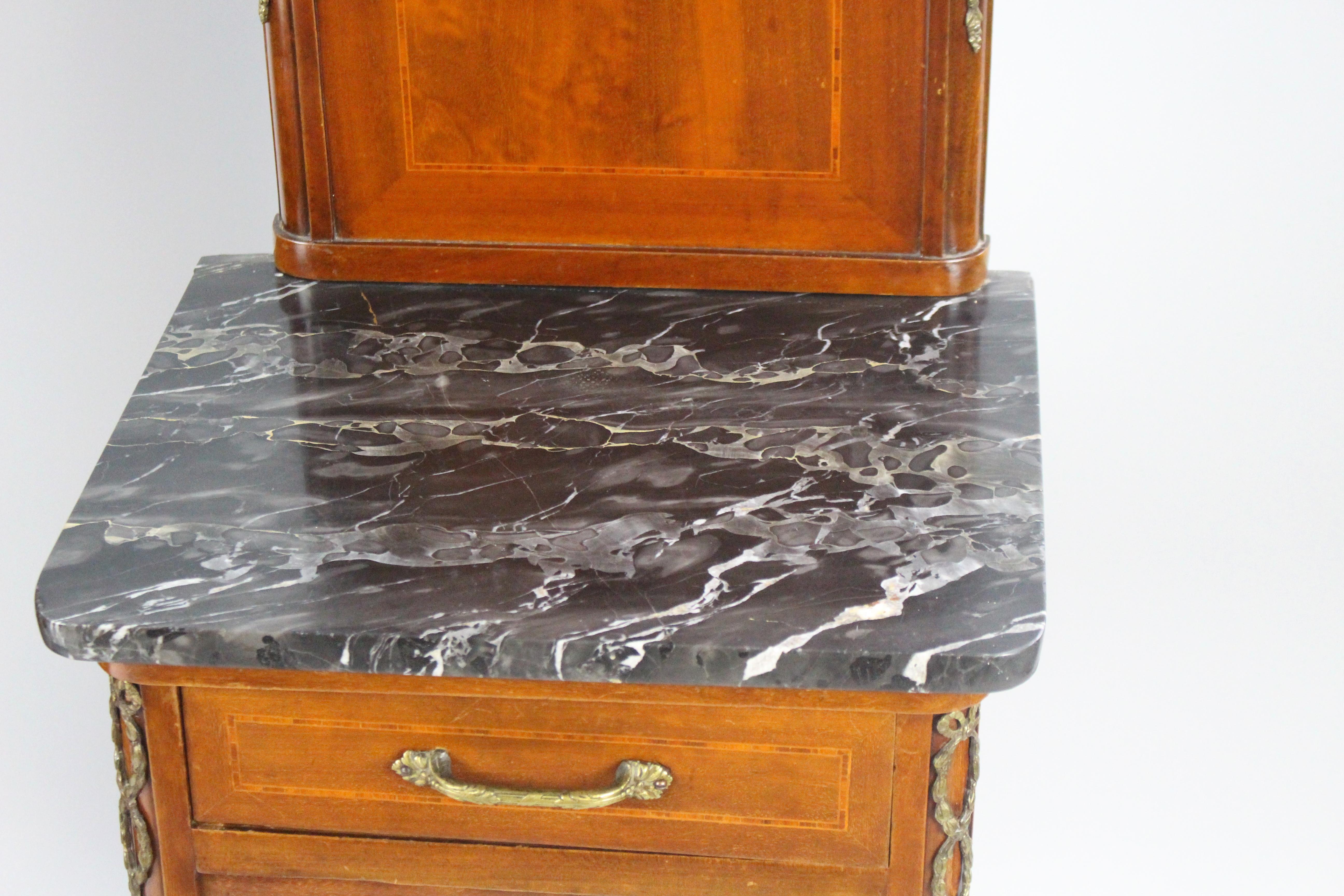 Pair of Victorian Marble-Topped Inlaid Mahogany Cabinets For Sale 2