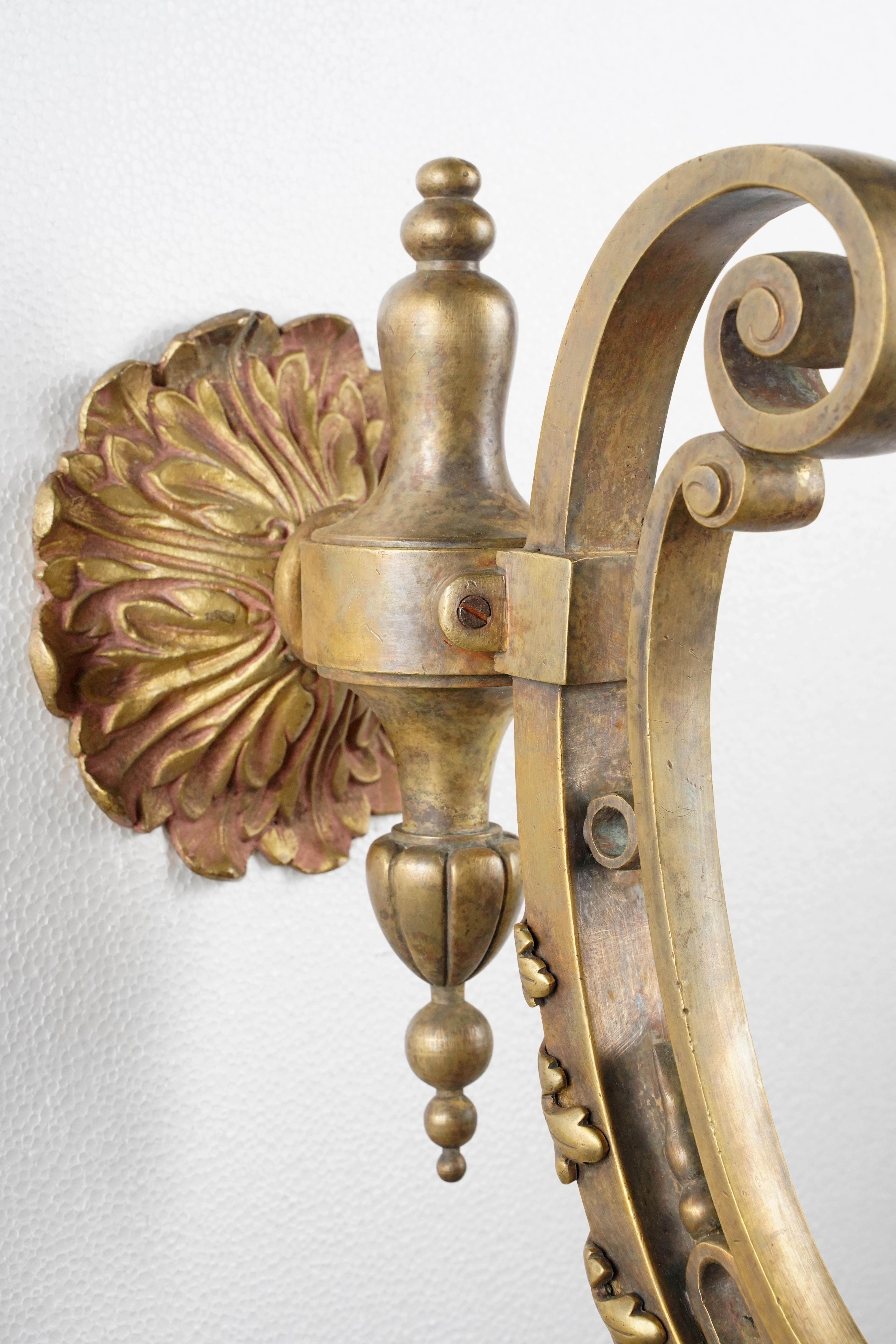 20th Century Pair of Victorian Milk Glass Globes Bronze Wall Sconces For Sale