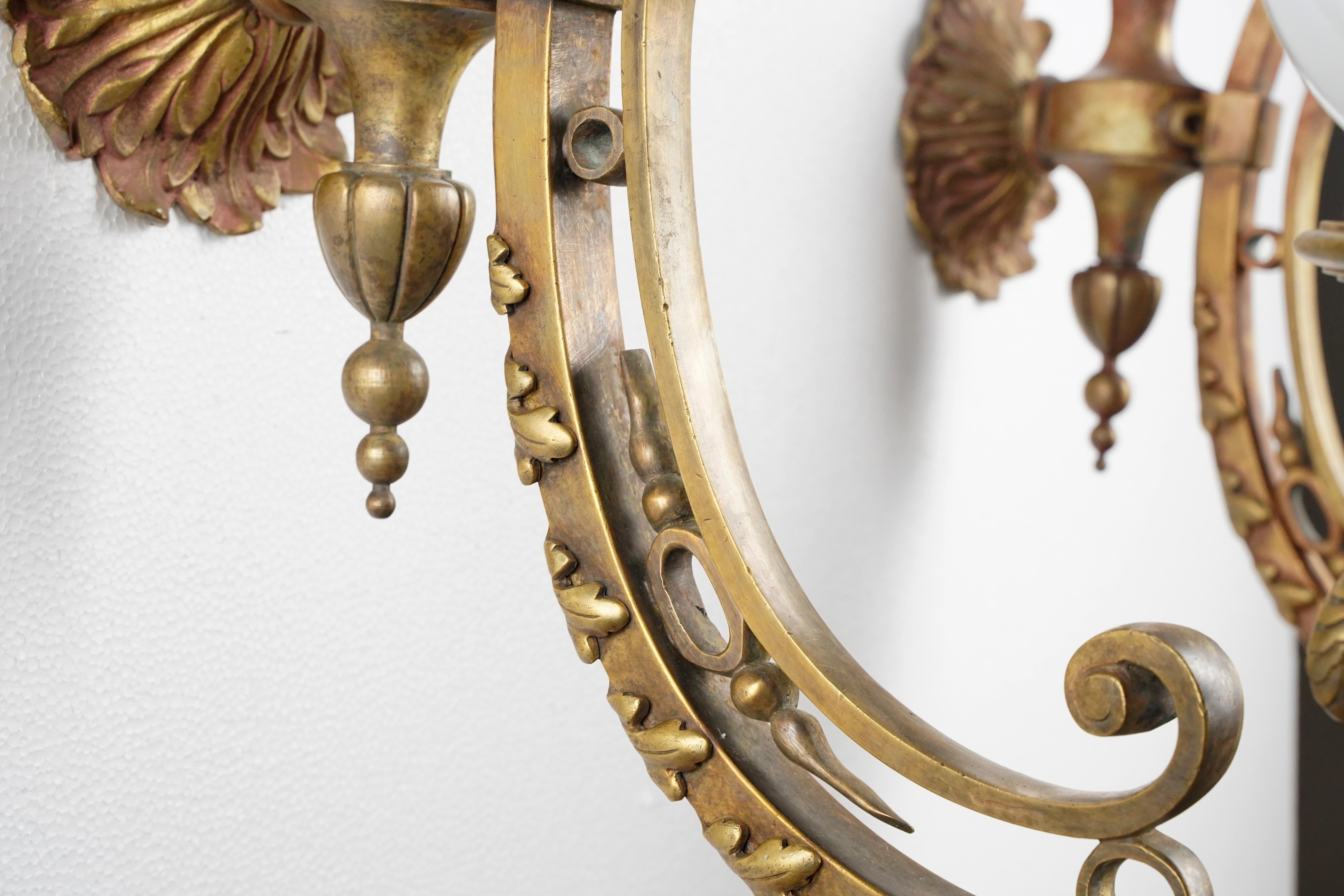 Pair of Victorian Milk Glass Globes Bronze Wall Sconces For Sale 1