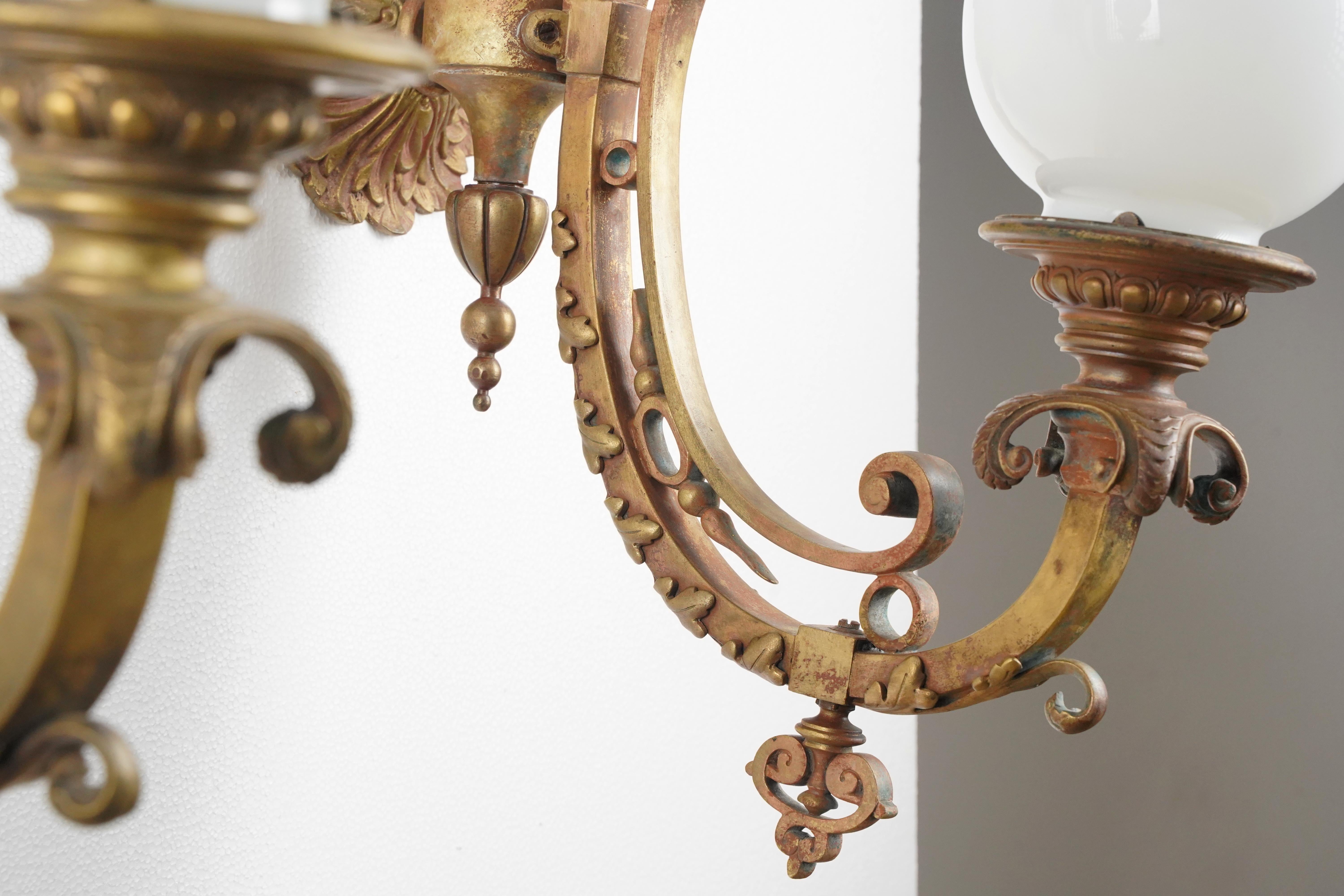 Pair of Victorian Milk Glass Globes Bronze Wall Sconces For Sale 4
