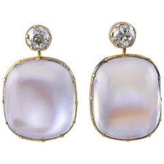 Pair of Victorian Moonstone and Diamond Earrings