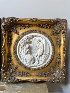 Pair of Victorian Neoclassical Giltwood & Alabaster Bas-Relief Plaques, 1900s