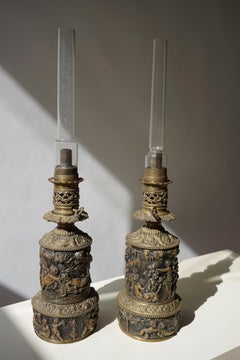Midcentury Neoclassical Hollywood Regency Cherubs Putti Oil Lamps