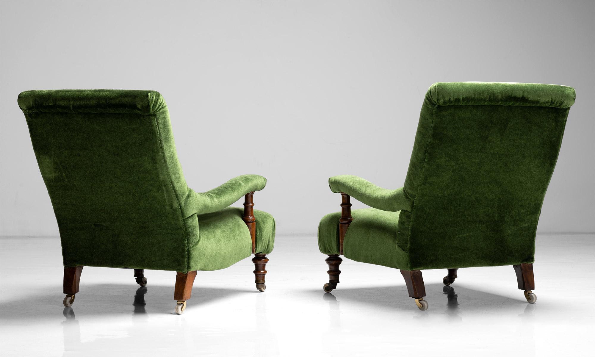 Pair of Victorian Open Armchairs in 100% Kid Mohair, England Circa 1880 2