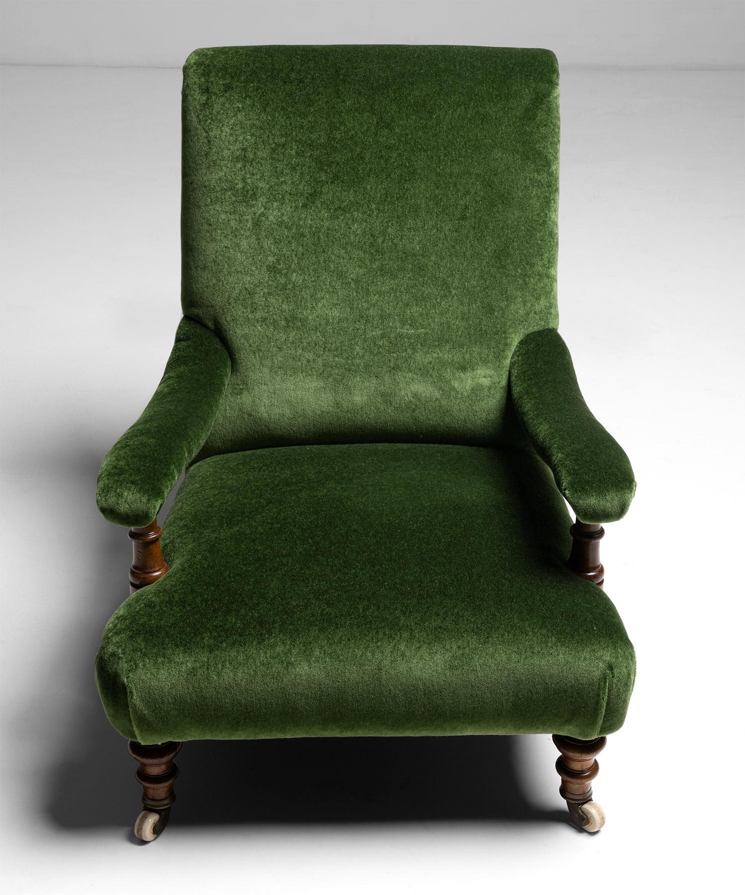 Pair of Victorian Open Armchairs in 100% Kid Mohair, England Circa 1880 4