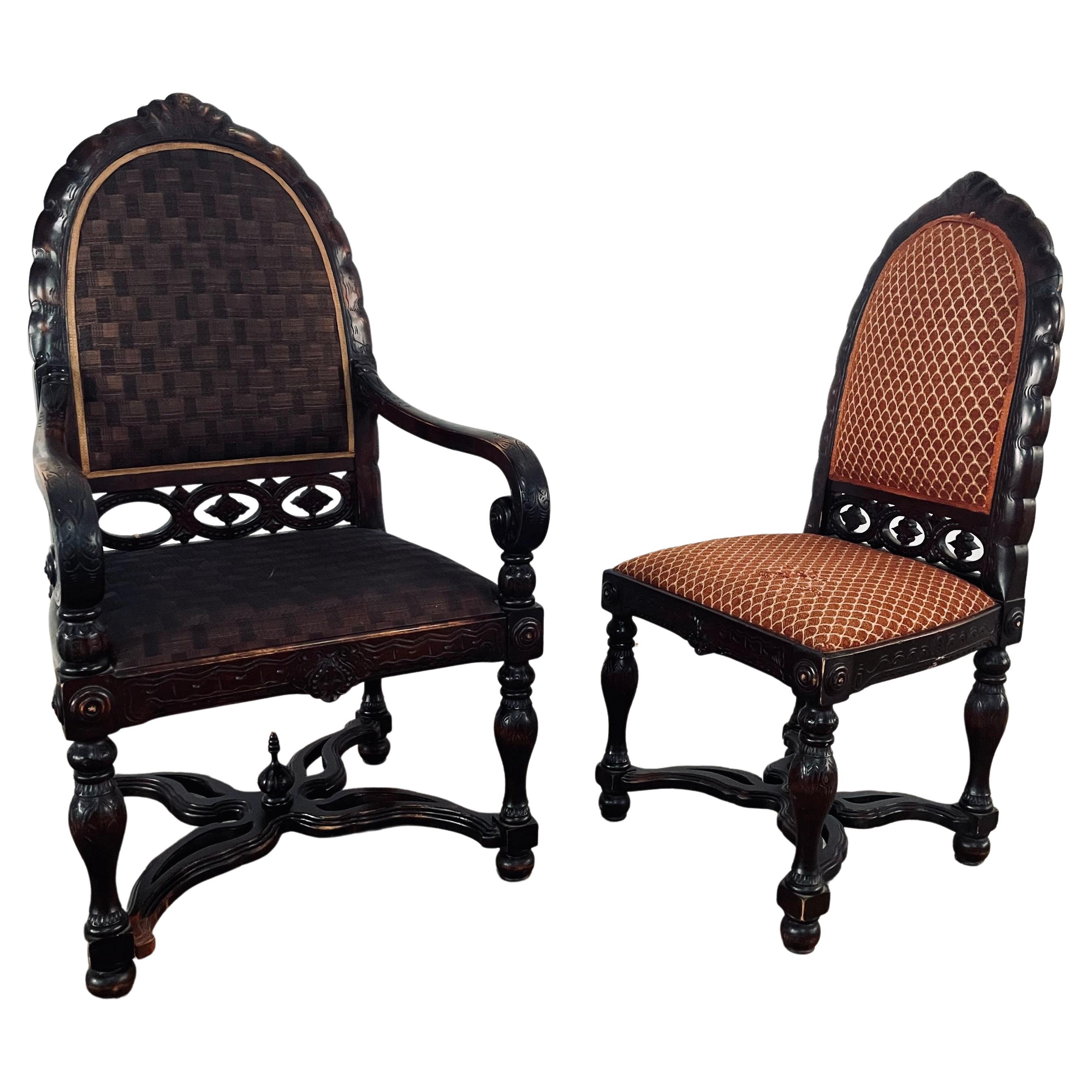 Paire de fauteuils de salon victoriens, fauteuils His and Hers, Pays-Bas, années 1800