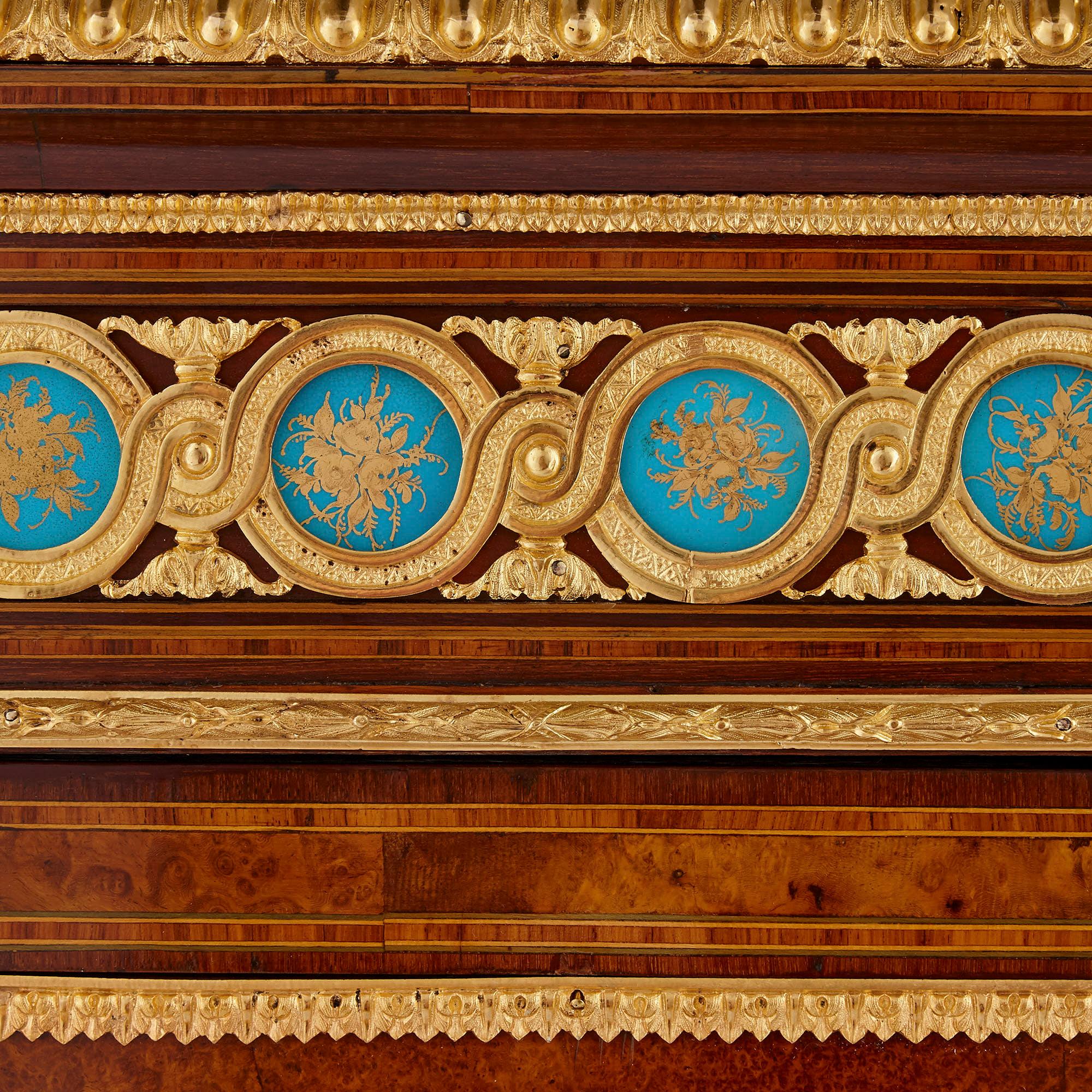 Pair of Victorian Period Amboyna Cabinets with Sèvres Style Porcelain Plaques In Good Condition For Sale In London, GB