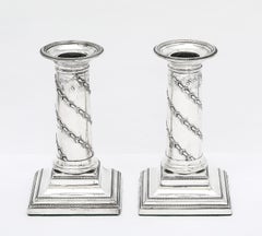 Pair of Victorian Period Sterling Silver Neoclassical-Style Column Candlesticks