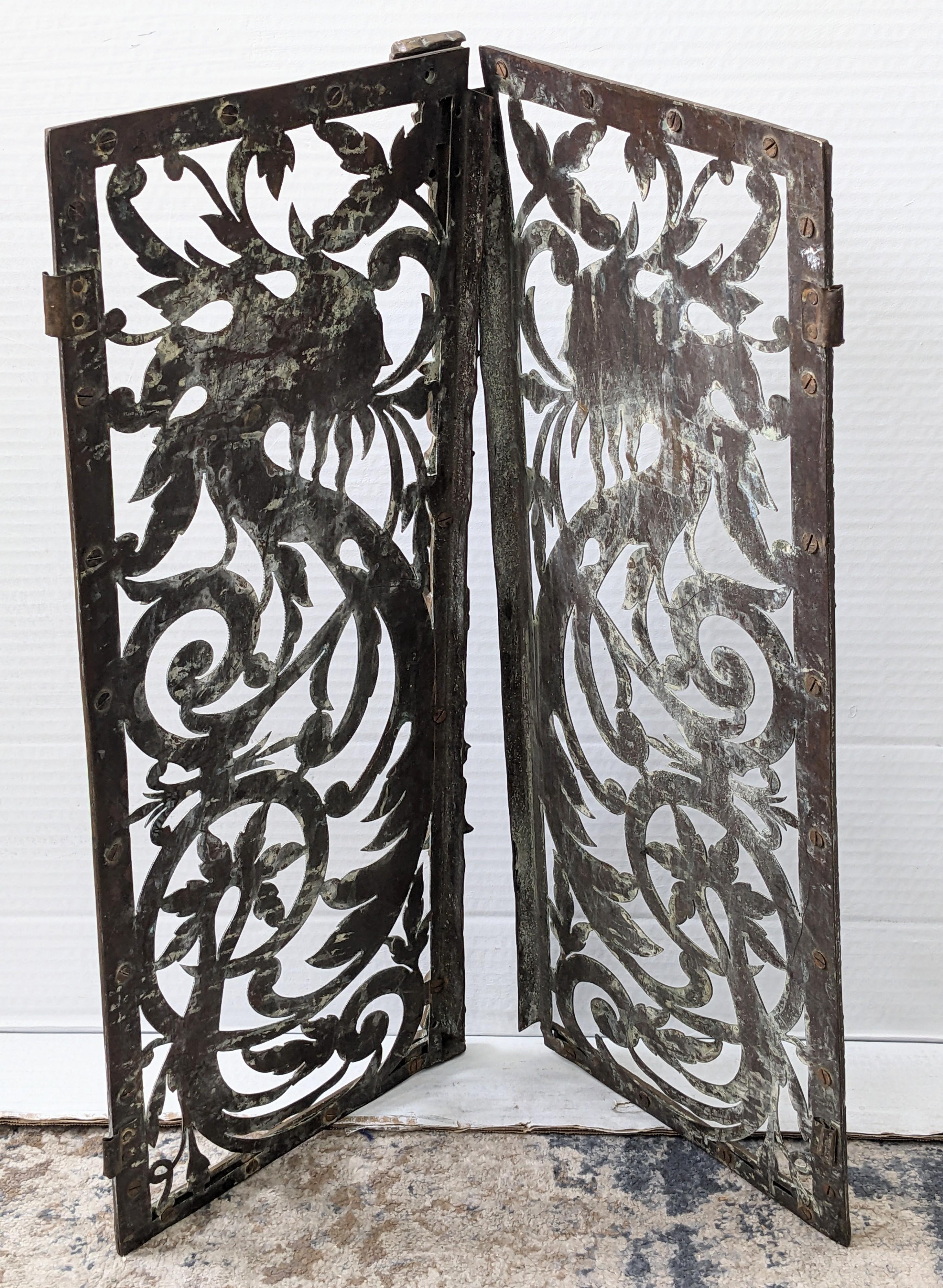 Pair of Victorian Pierced and Etched Brass Griffin Motif Gates For Sale 3