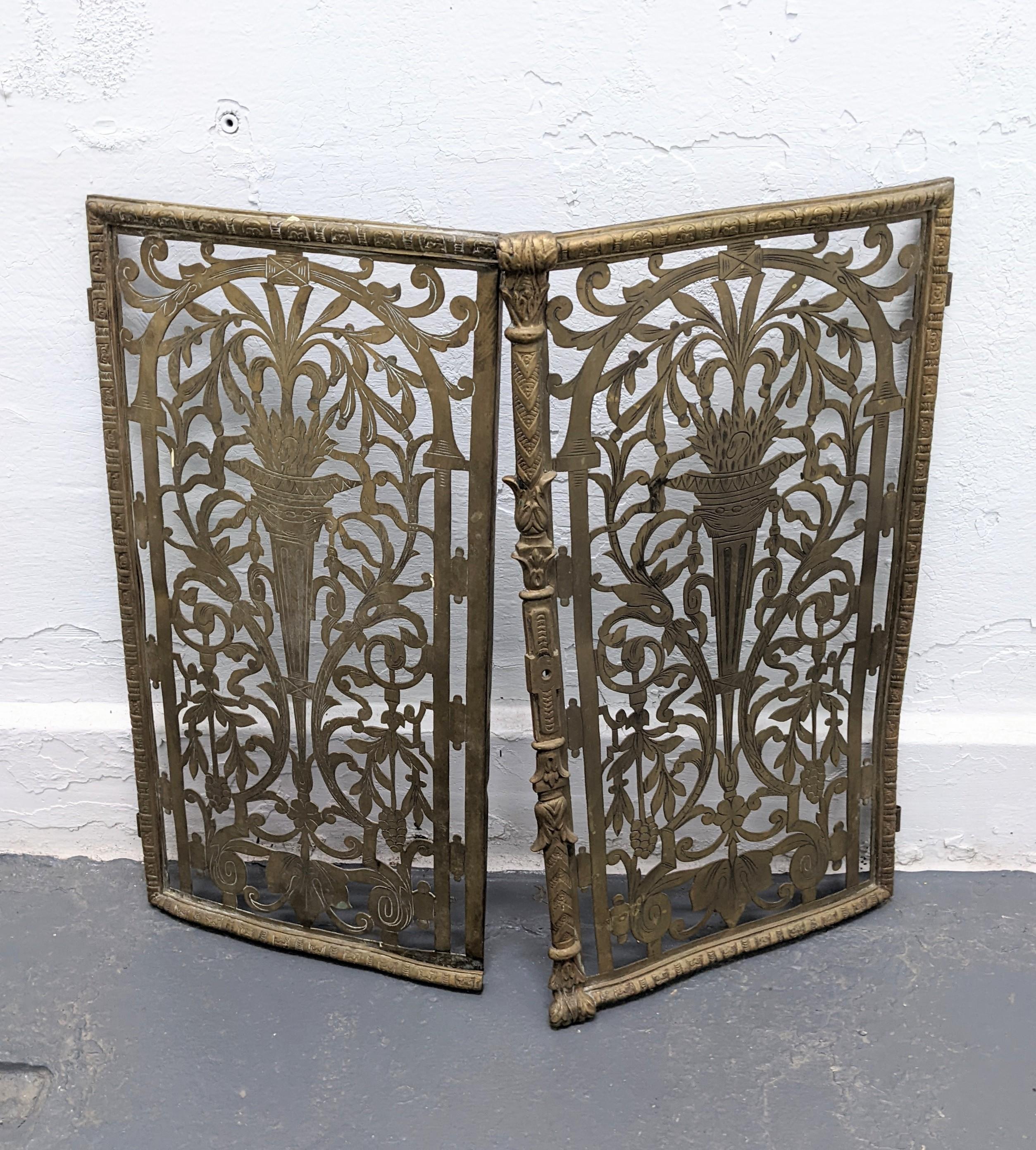 American Pair of Victorian Pierced and Etched Brass Radiator Covers/Doors For Sale
