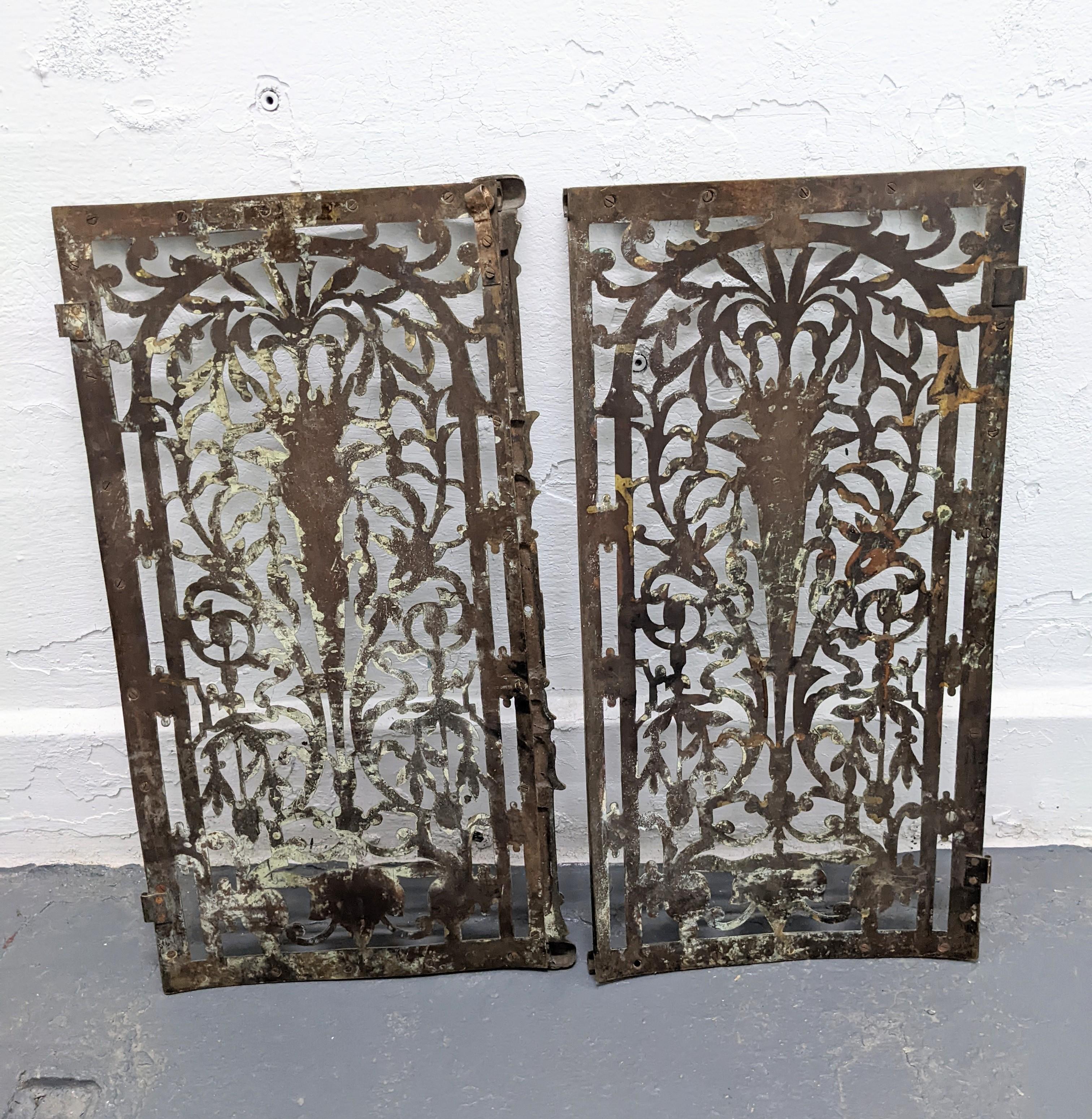 Pair of Victorian Pierced and Etched Brass Radiator Covers/Doors In Good Condition For Sale In Riverdale, NY