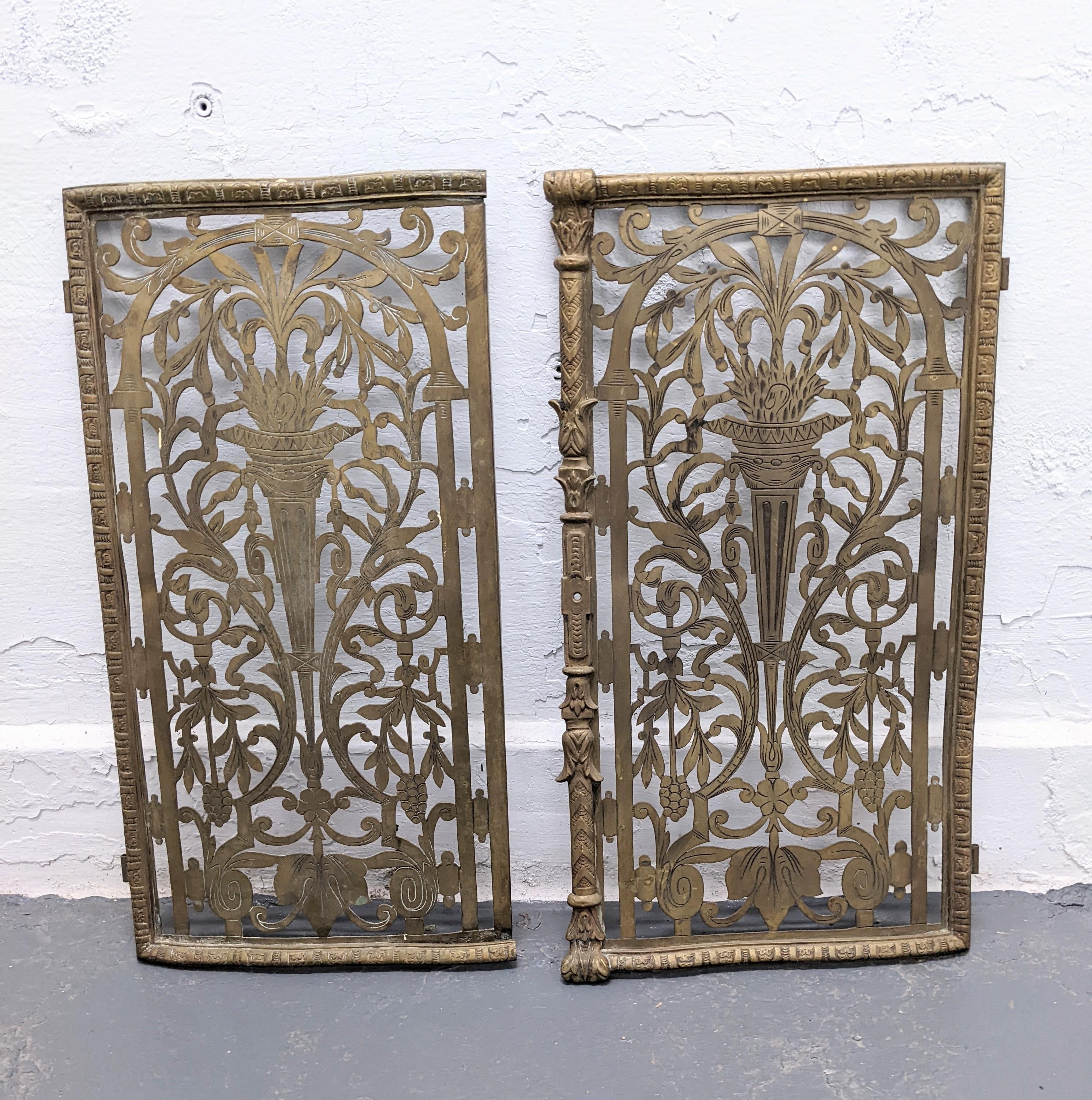 Late 19th Century Pair of Victorian Pierced and Etched Brass Radiator Covers/Doors For Sale