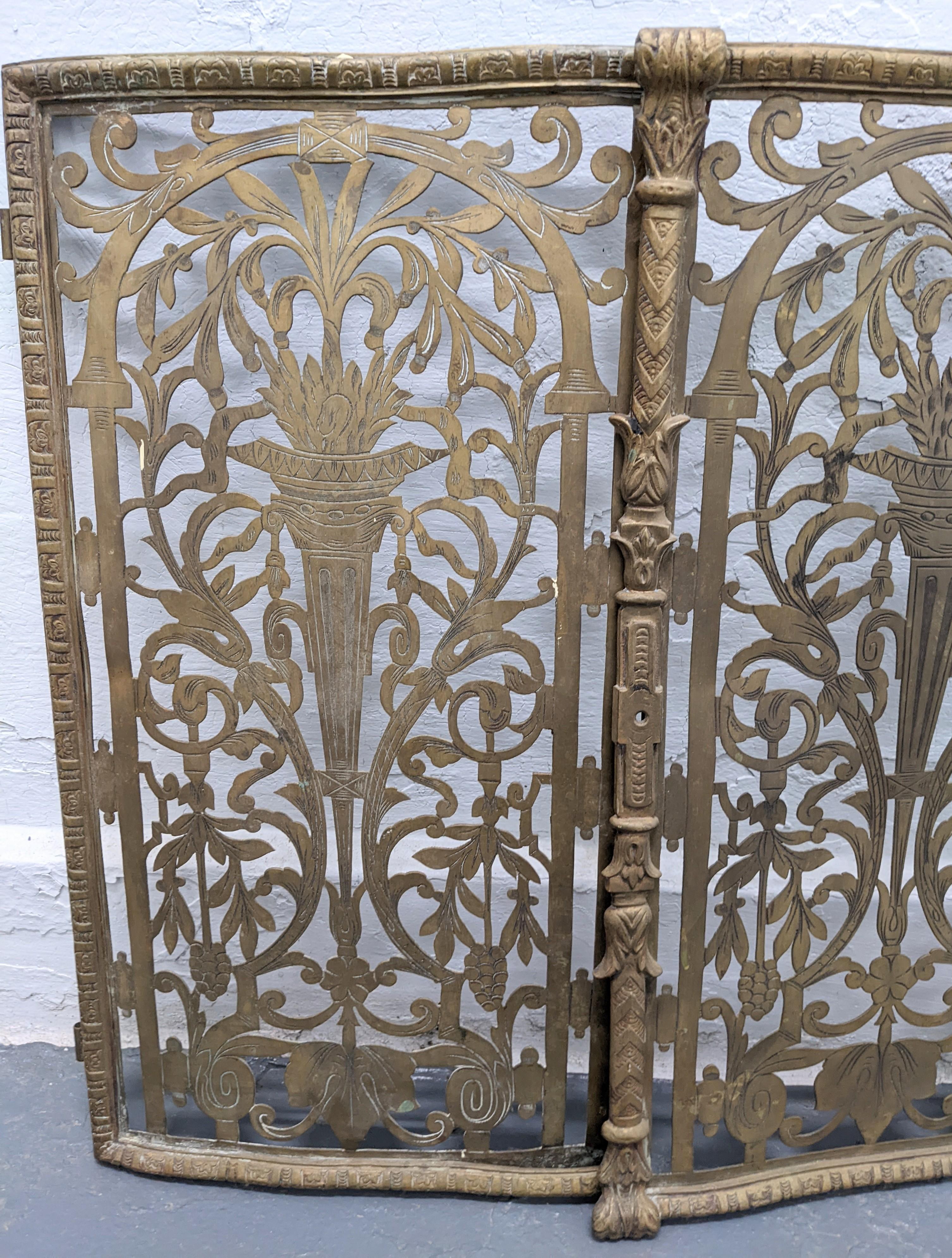 Pair of Victorian Pierced and Etched Brass Radiator Covers/Doors For Sale 1