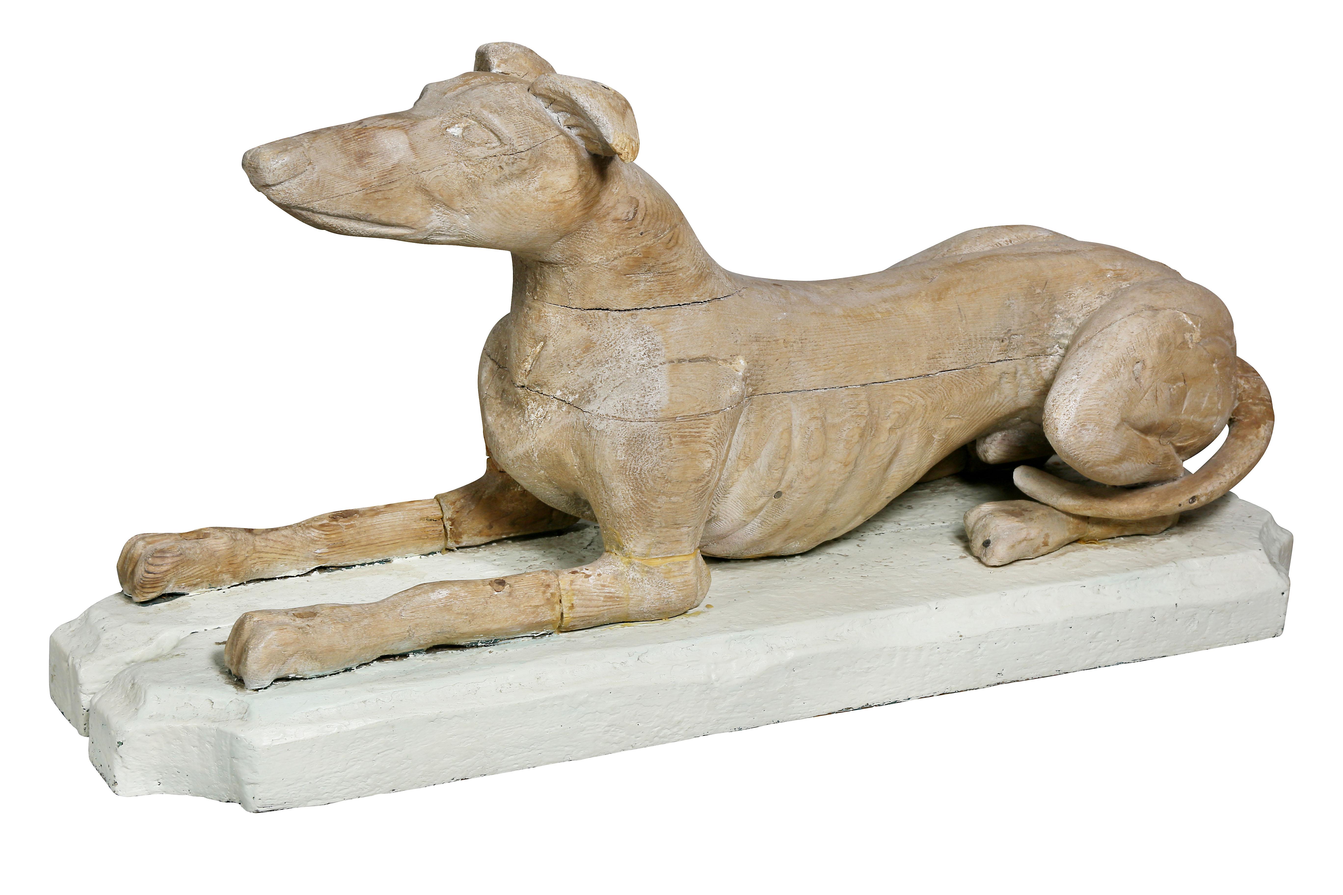 English Pair of Victorian Pine Figures of Reclining Greyhounds
