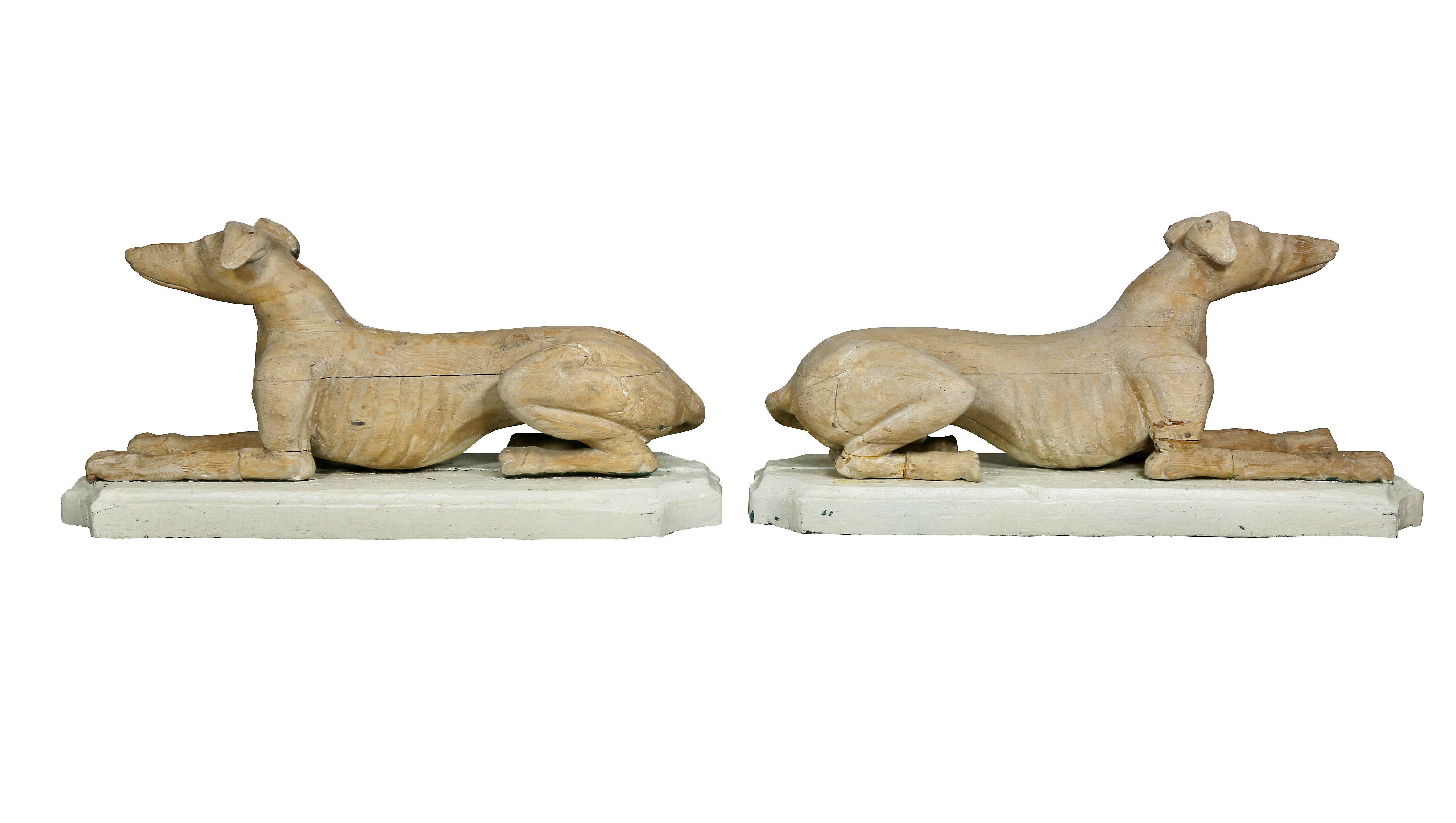 Pair of Victorian Pine Figures of Reclining Greyhounds 1