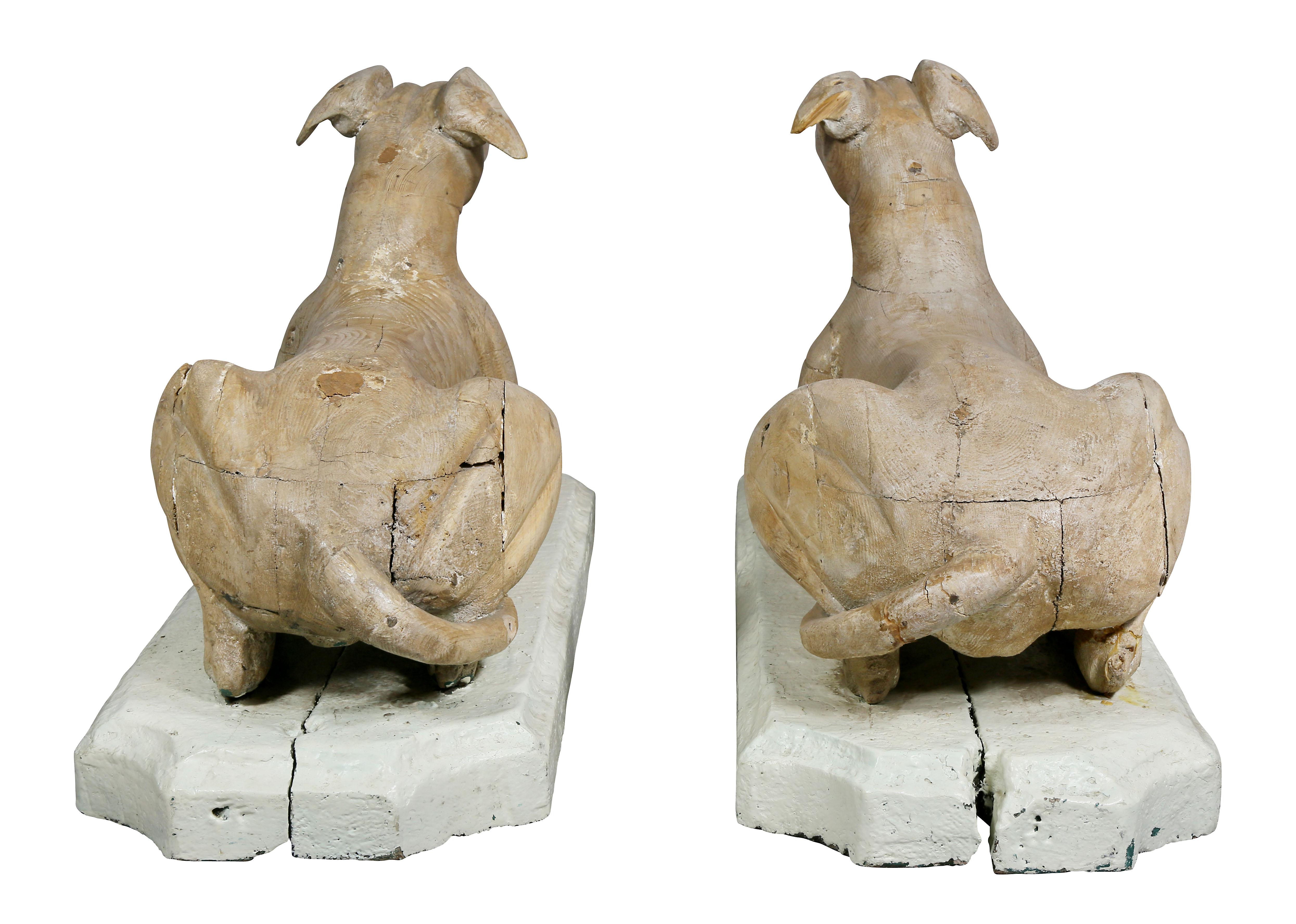 Pair of Victorian Pine Figures of Reclining Greyhounds 2