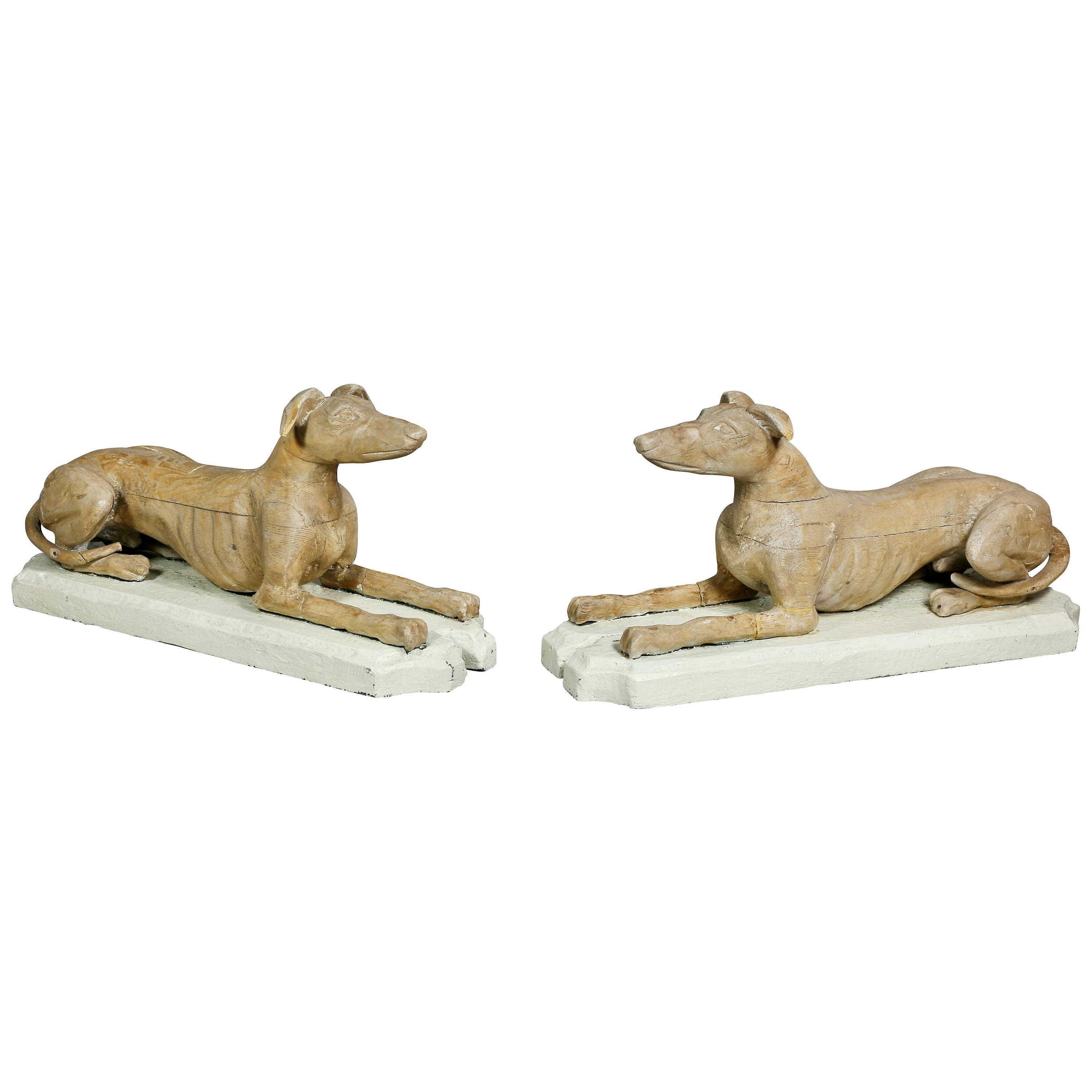 Pair of Victorian Pine Figures of Reclining Greyhounds