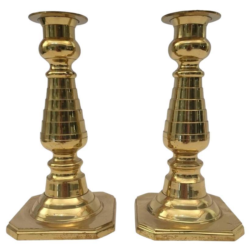 Pair of Victorian Polished Brass Candlesticks For Sale