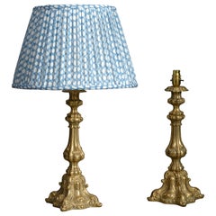 Pair of Victorian Polished Cast Brass Rococo Revival Lamps