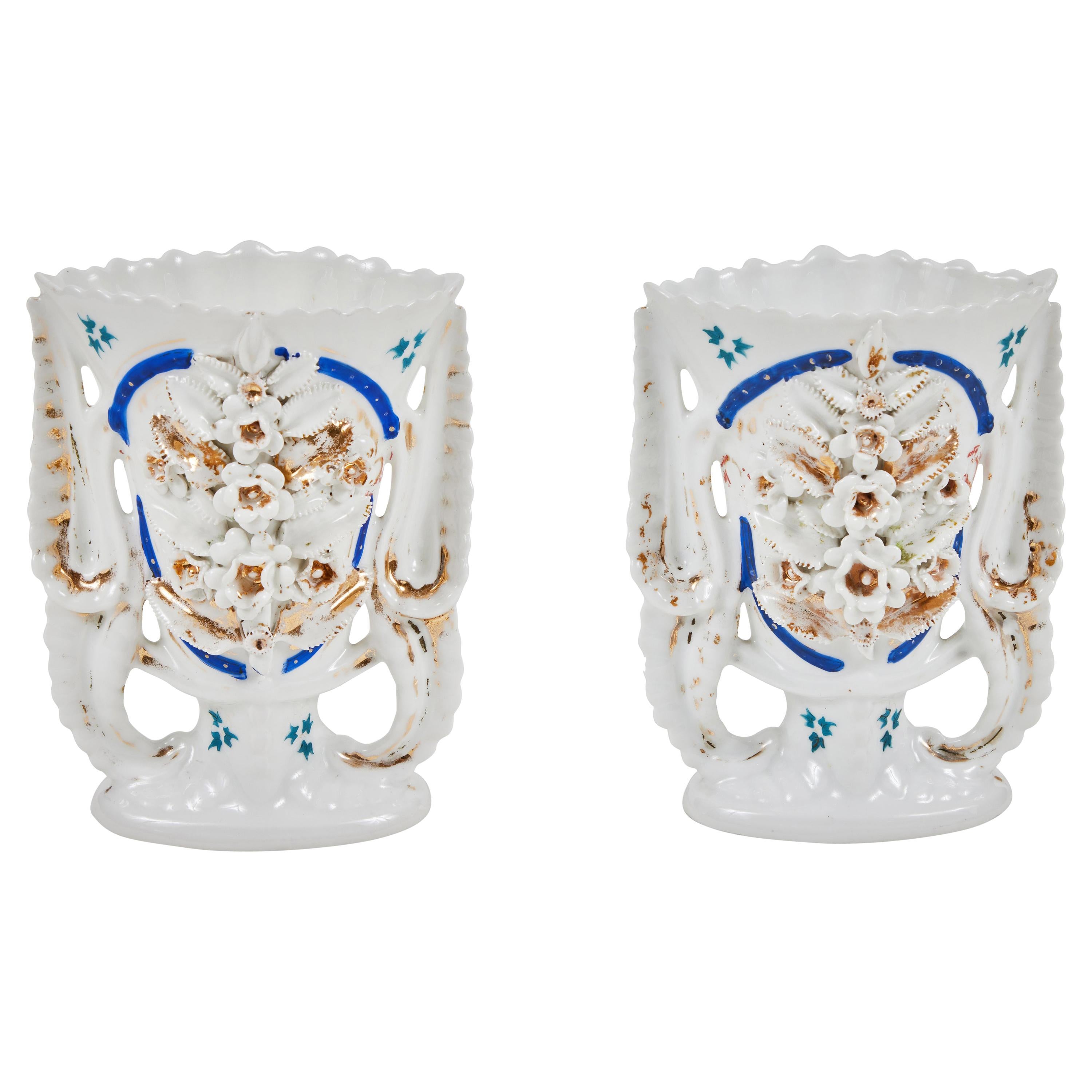 Pair of Victorian Porcelain Mantel Vases For Sale