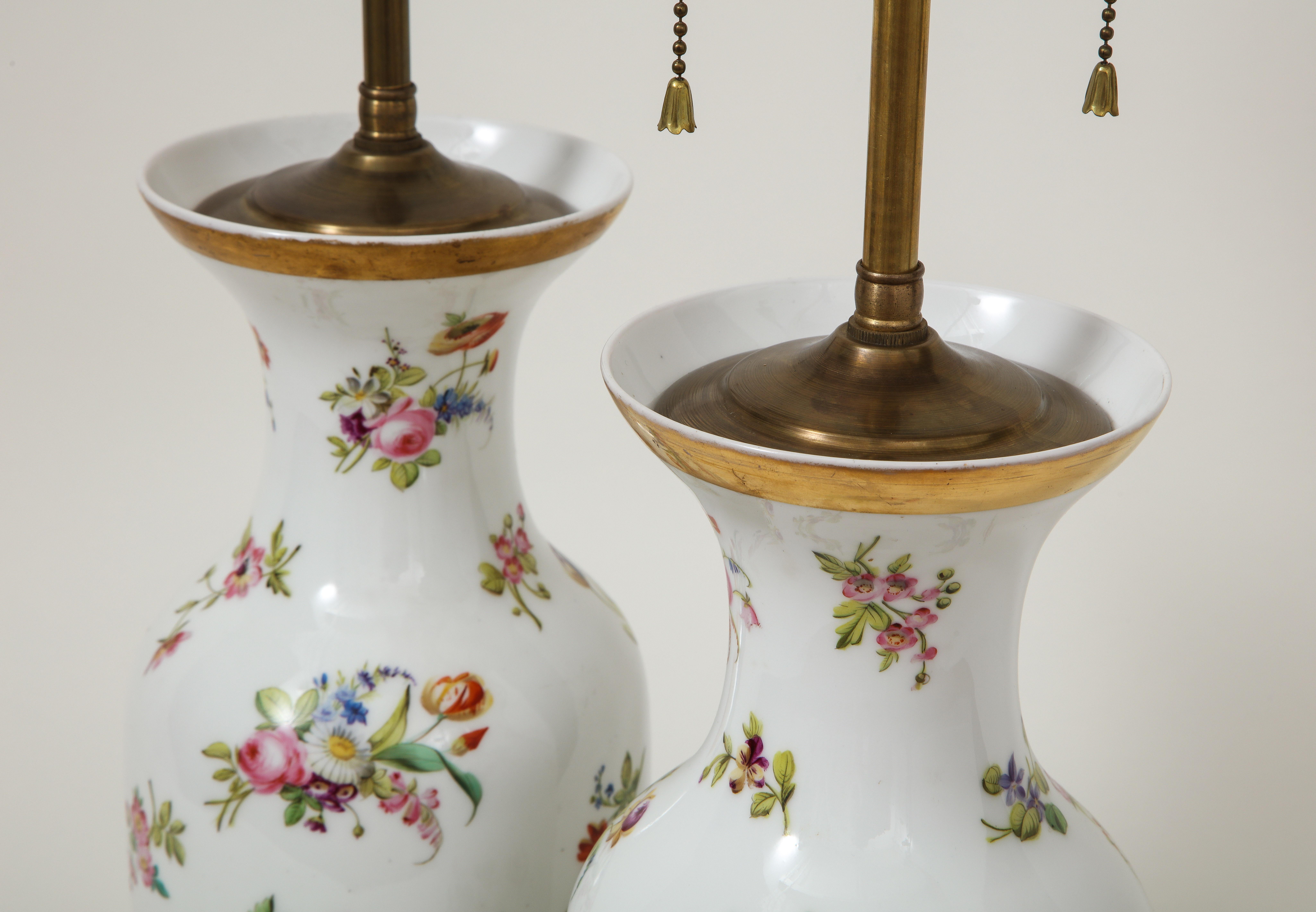 Pair of Victorian Porcelain Polychrome Decorated Vases Mounted as Lamps In Good Condition In New York, NY