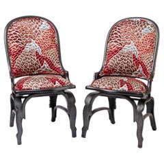 Pair of Victorian Reclining Chairs, Upholstered in Pierre Frey Broderie La Roche