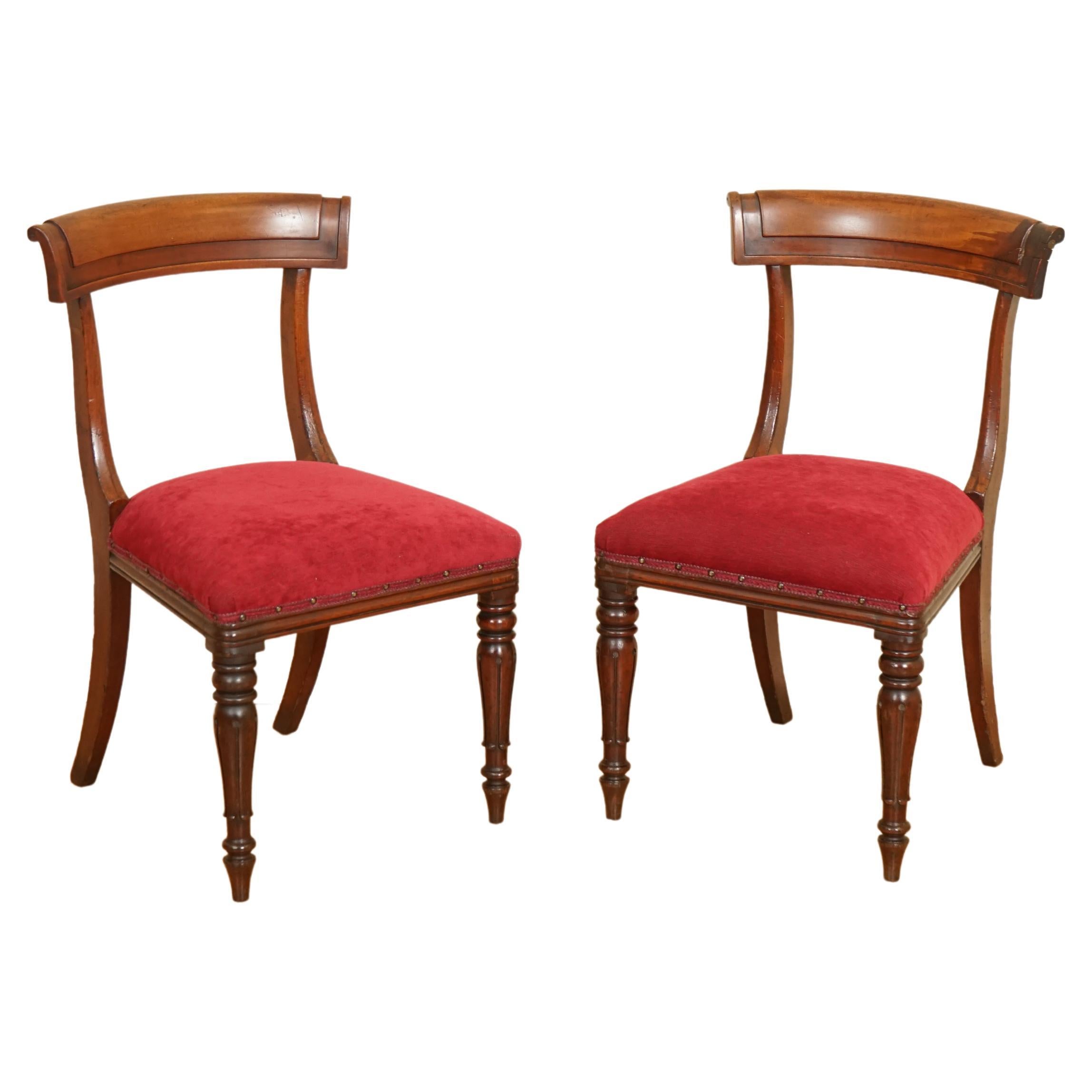 Pair of Victorian Red Fabric Upholstered Side Dining Chairs