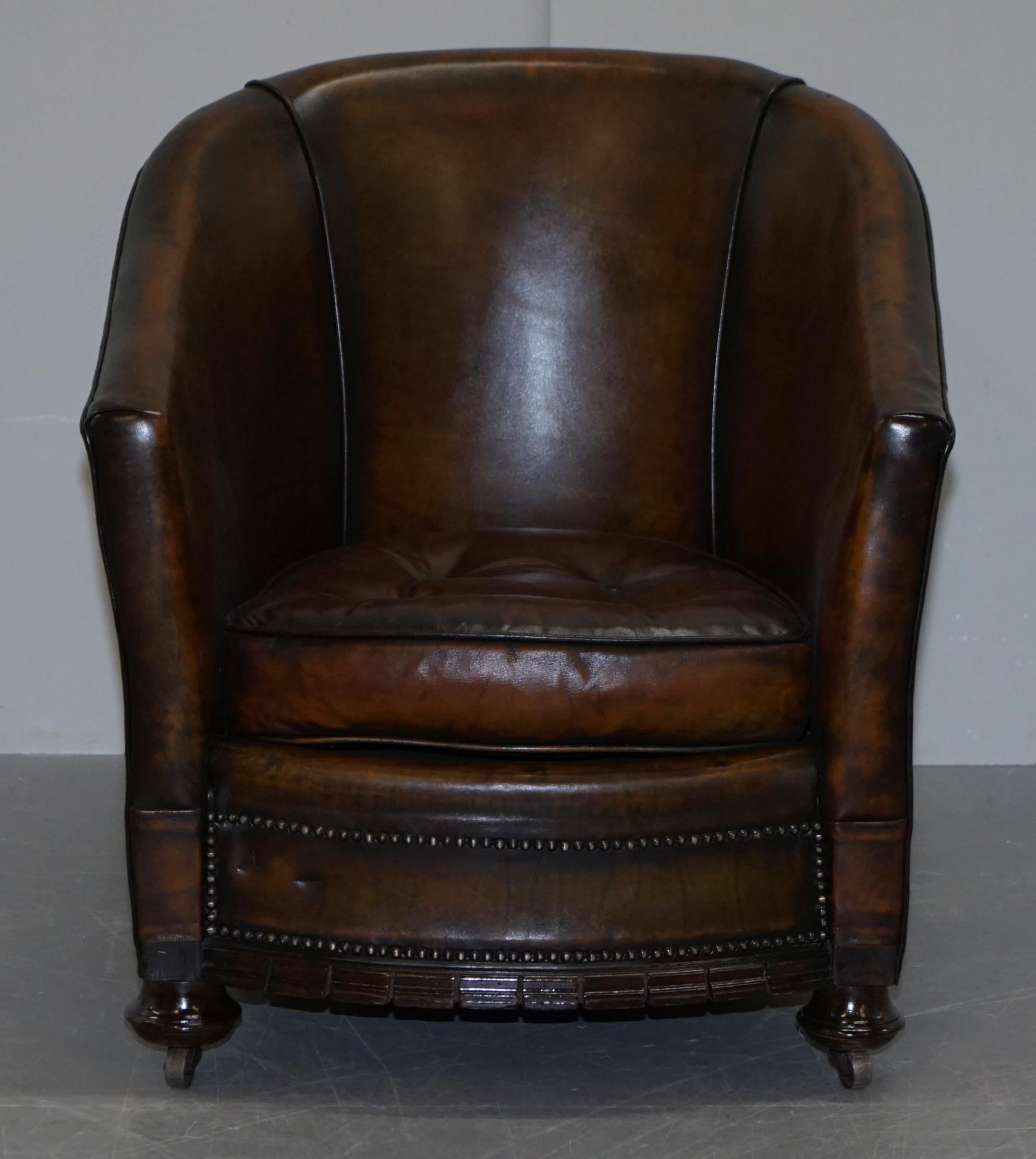 Pair of Victorian Restored Hand Dyed Brown Leather Chesterfield Tub Armchairs 8