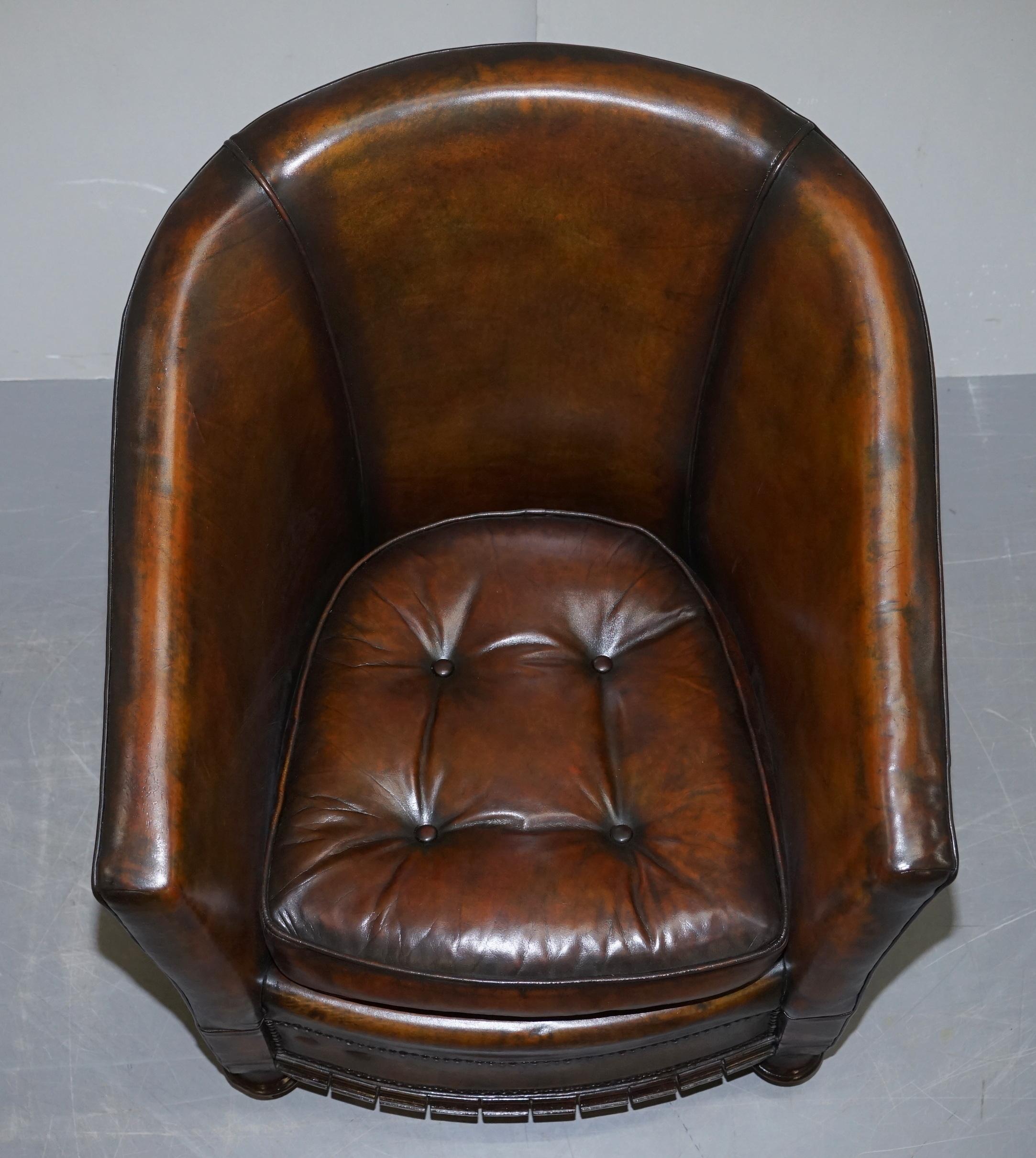 Pair of Victorian Restored Hand Dyed Brown Leather Chesterfield Tub Armchairs 9