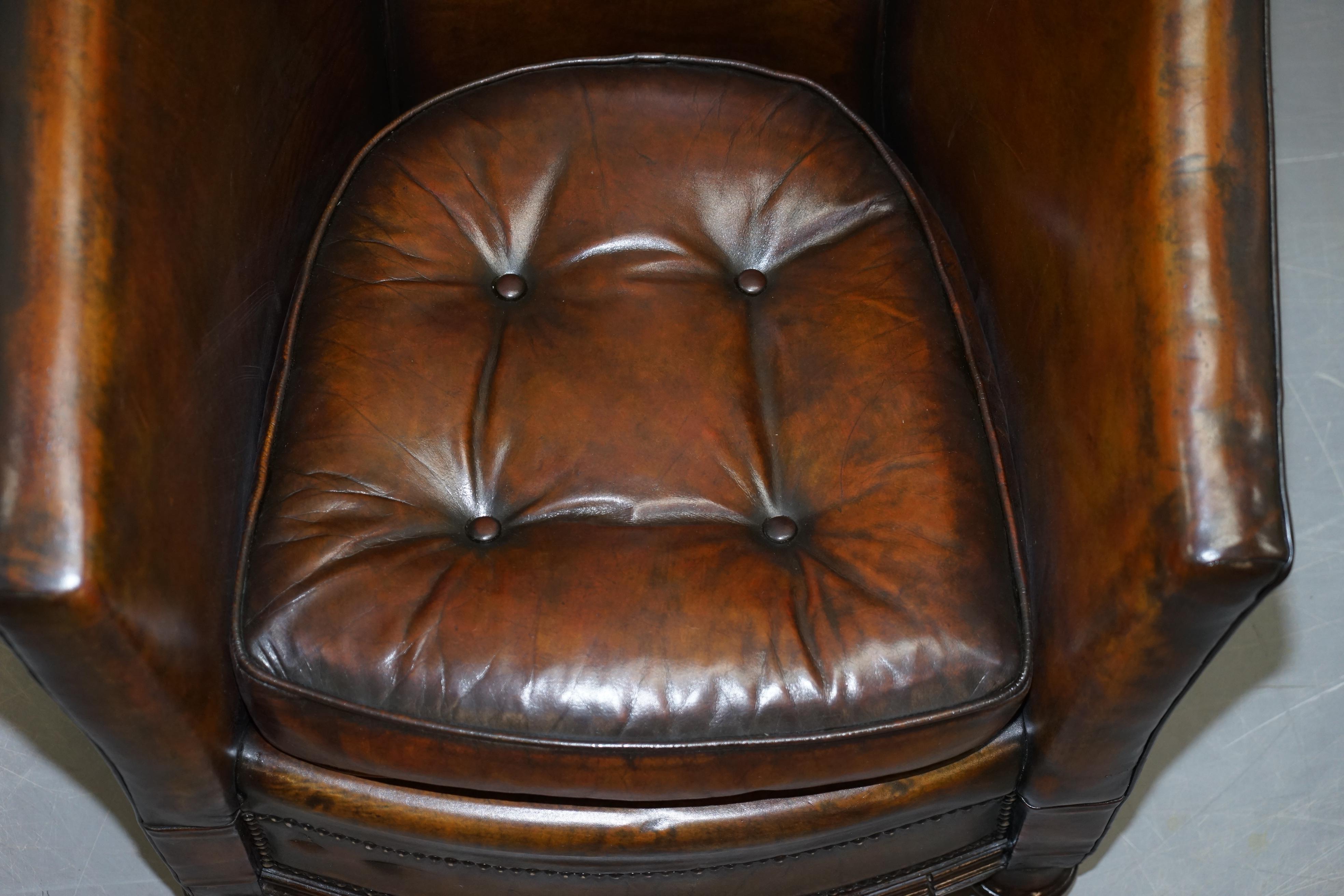 Pair of Victorian Restored Hand Dyed Brown Leather Chesterfield Tub Armchairs 10