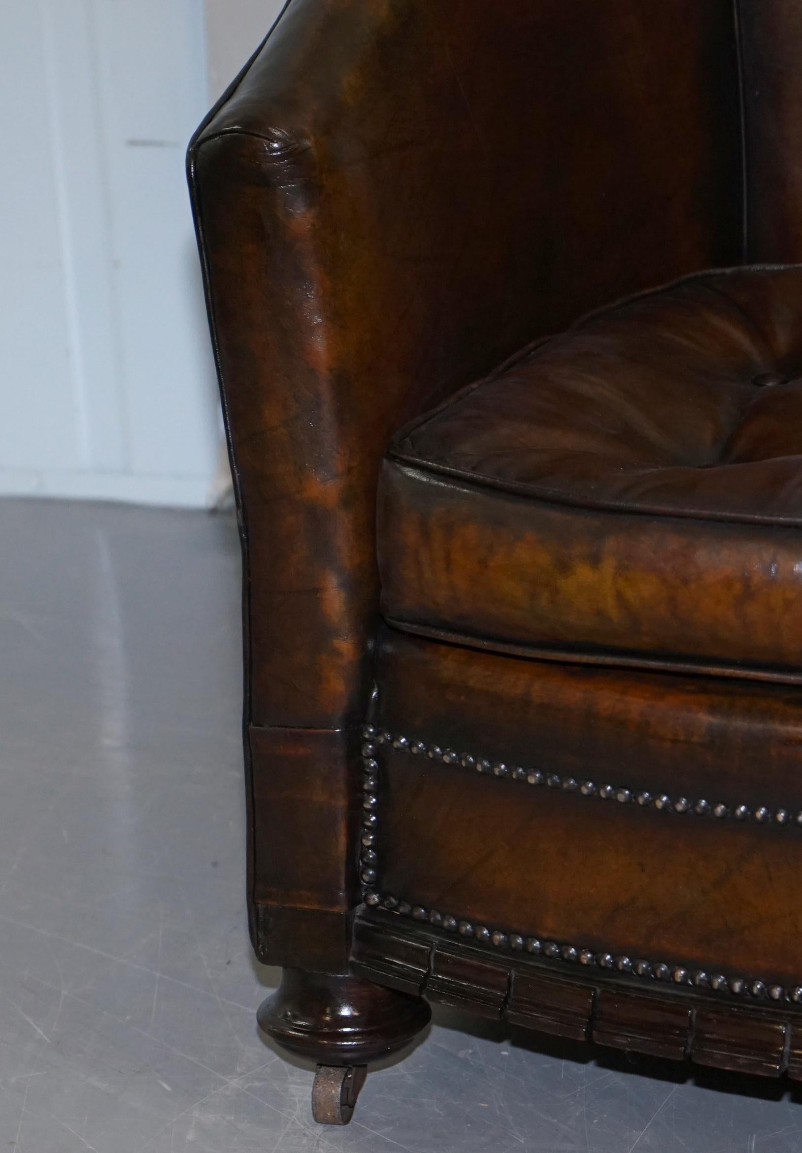 Pair of Victorian Restored Hand Dyed Brown Leather Chesterfield Tub Armchairs 2