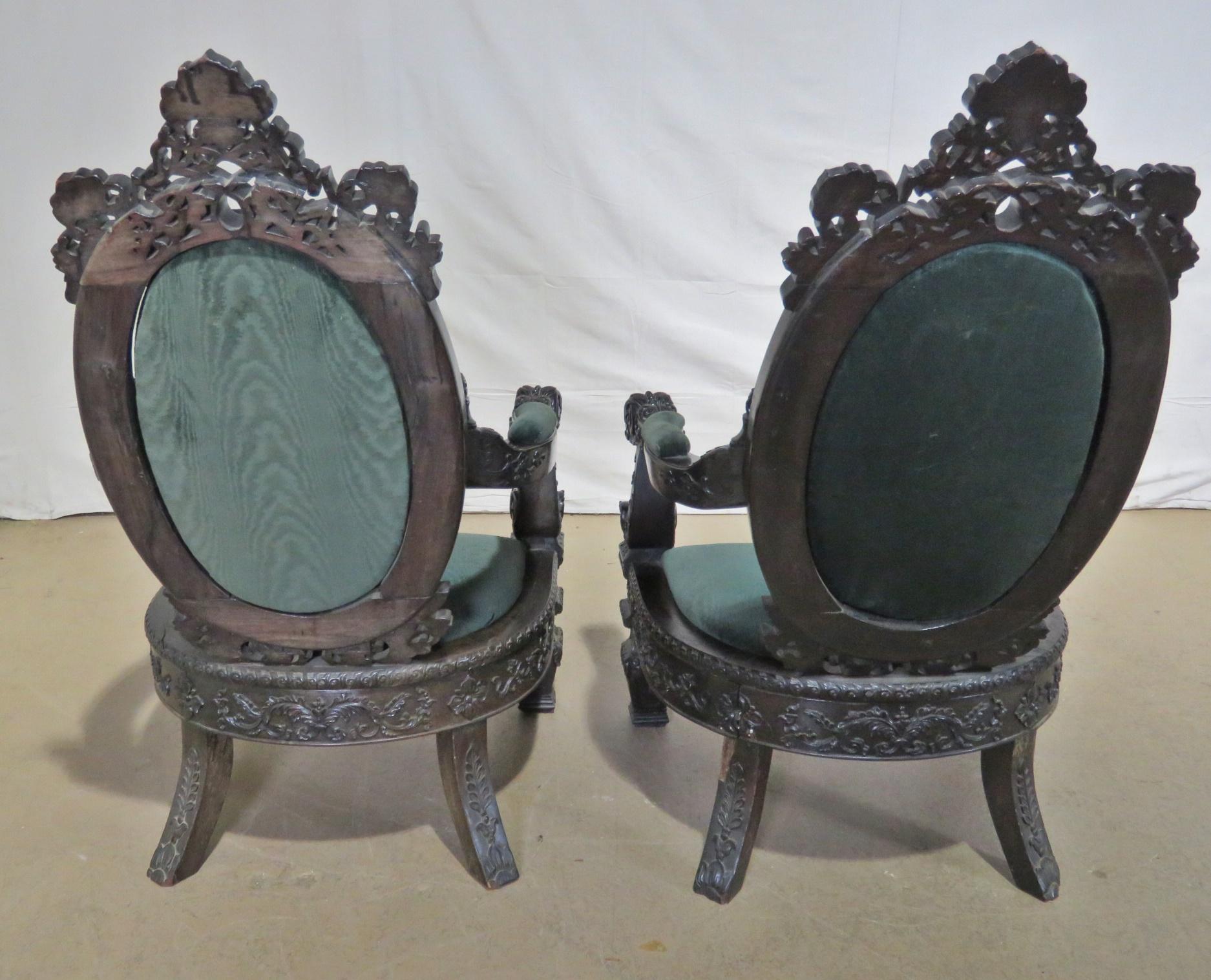 Pair of Heavily Carved Victorian Rosewood Armchairs 3