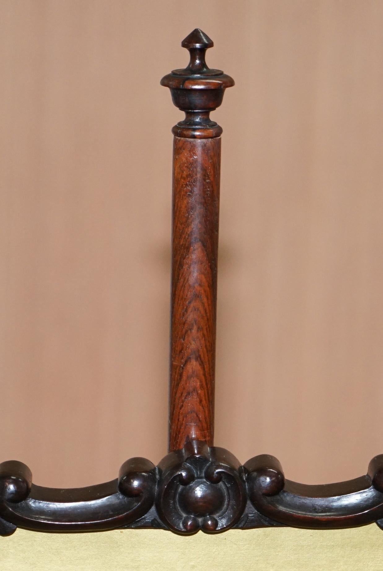 Pair of Victorian Hardwood Pole Screens with Barley Twist Column Ornate Detail 3