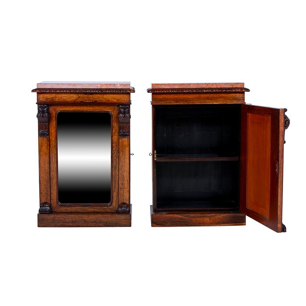 Mirror Pair of Victorian Rosewood Side Cabinets For Sale