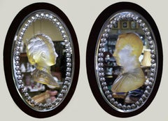 Pair of Victorian Royal Portrait Frosted Crystal and Mirror Plaques
