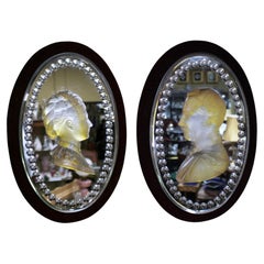 Pair of Victorian Royal Portrait Frosted Crystal and Mirror Plaques