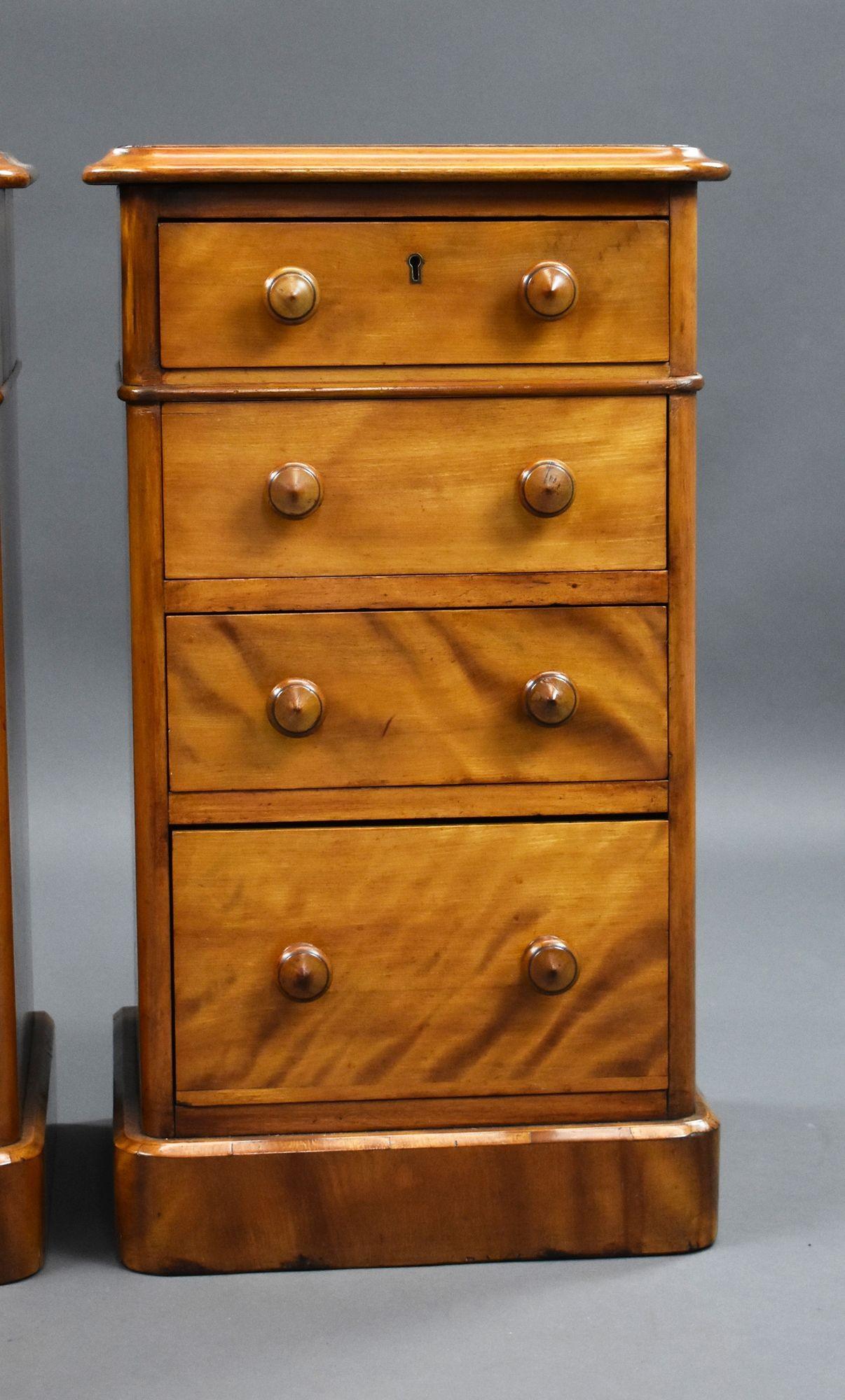 Pair of Victorian Satin Walnut Bedside Chests by H Goodall, Newcastle 5