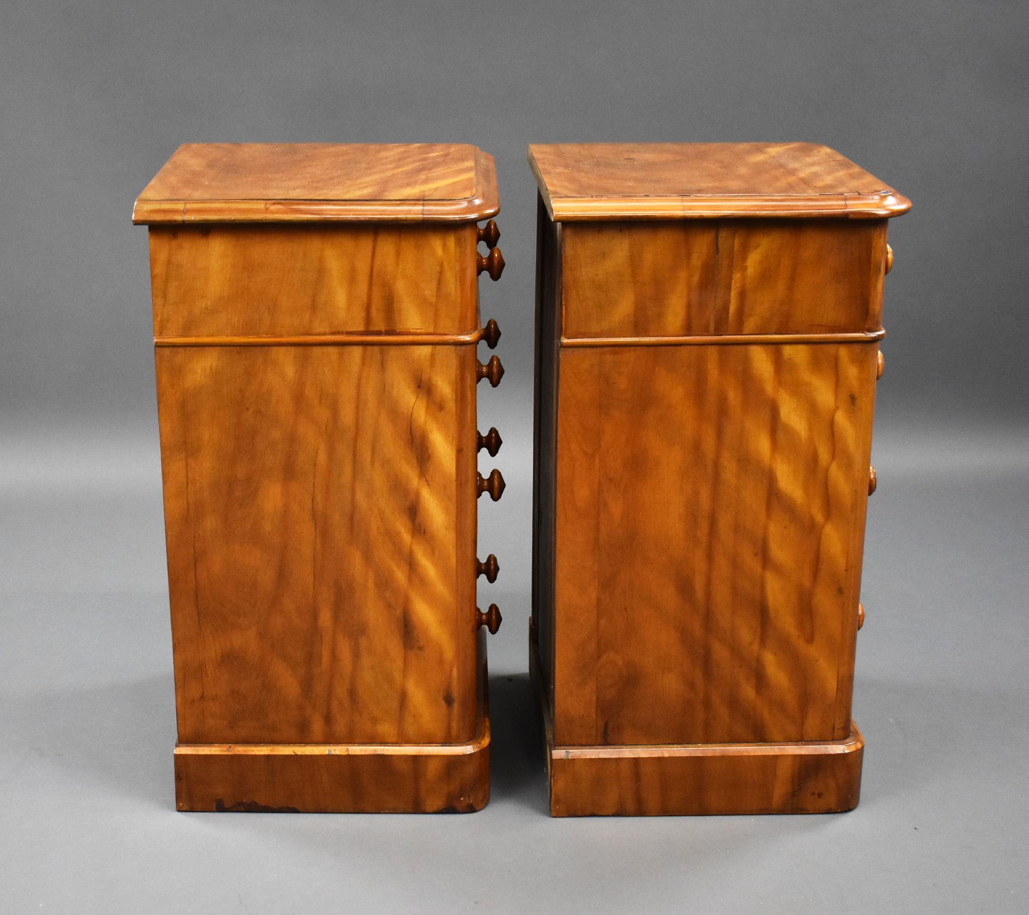 English Pair of Victorian Satin Walnut Bedside Chests by H Goodall, Newcastle