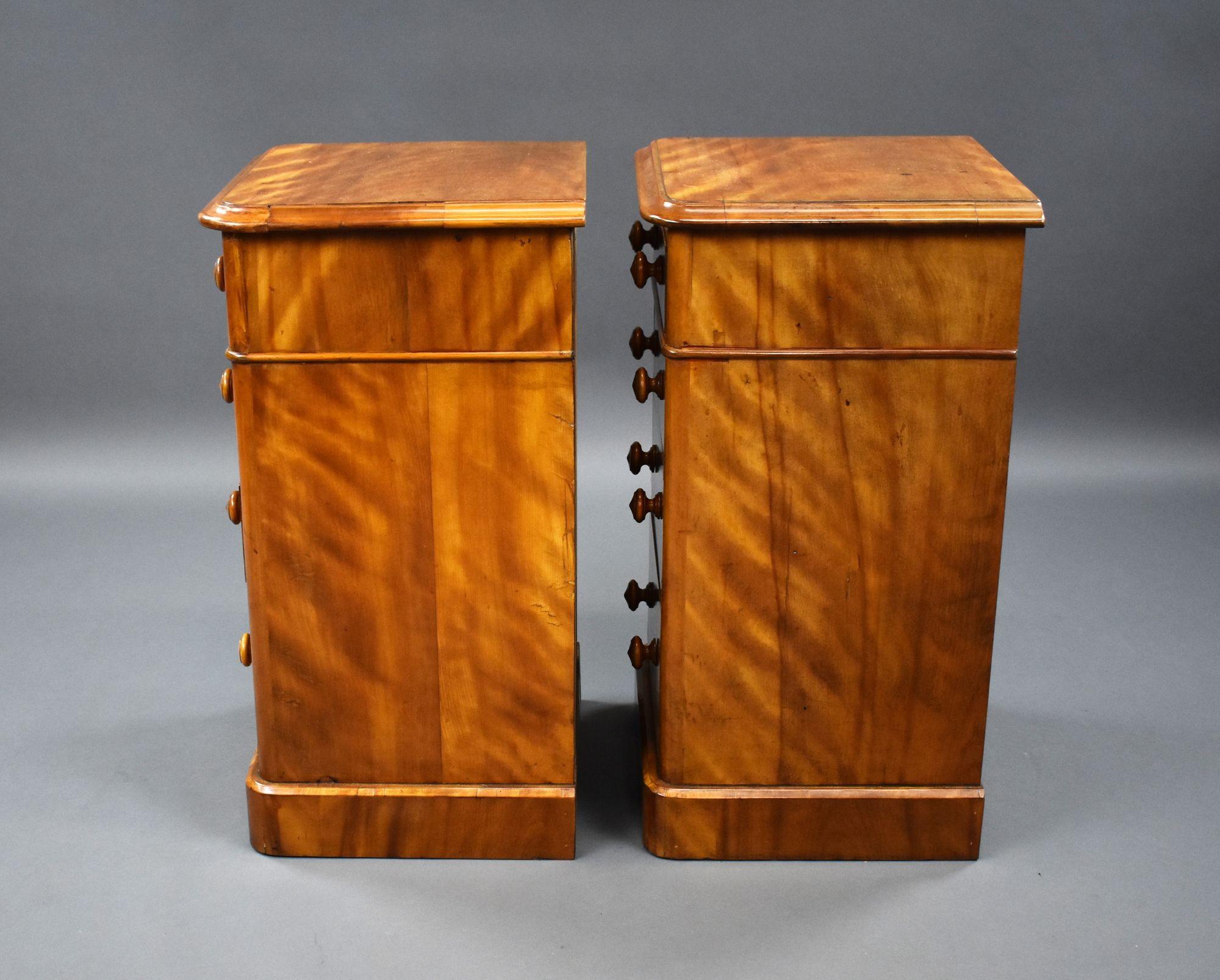 Pair of Victorian Satin Walnut Bedside Chests by H Goodall, Newcastle 1