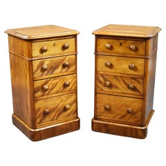 Pair of Victorian Satin Walnut Bedside Chests by H Goodall, Newcastle